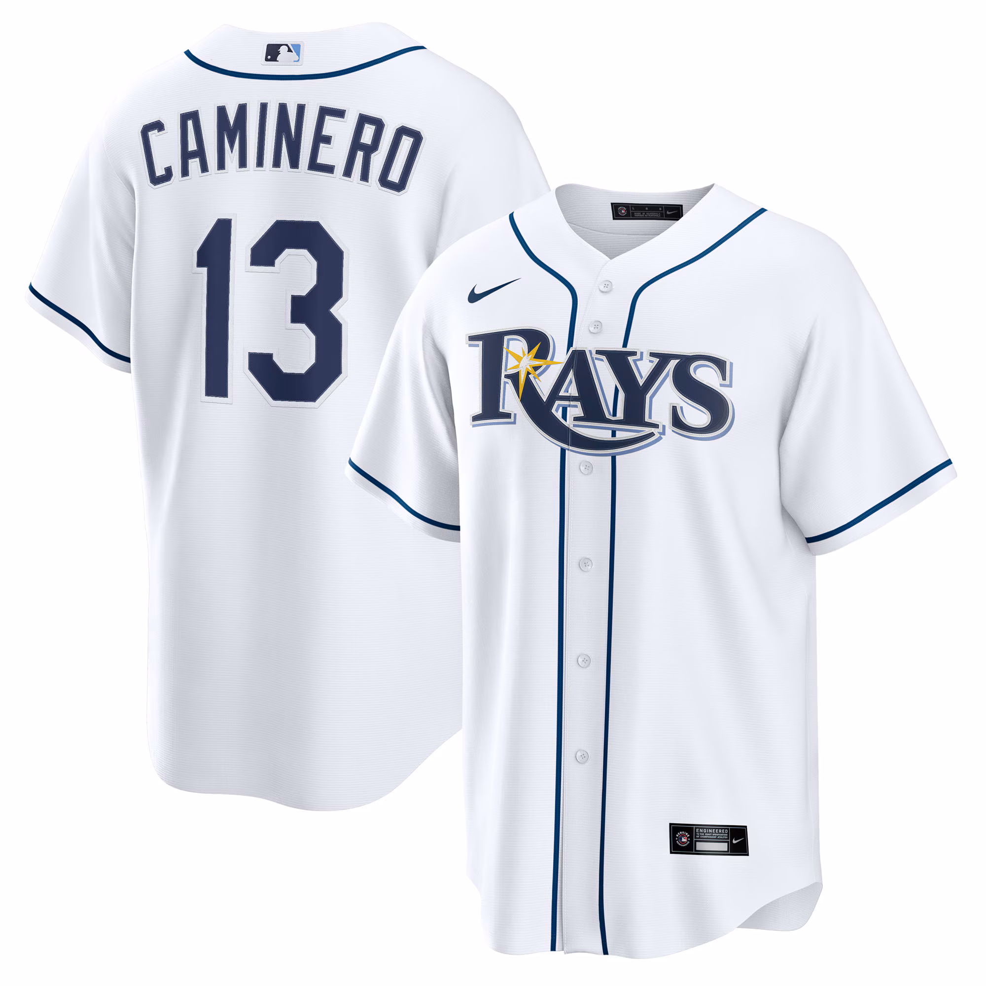 Youth Tampa Bay Rays Junior Caminero Nike White Home Replica Jersey