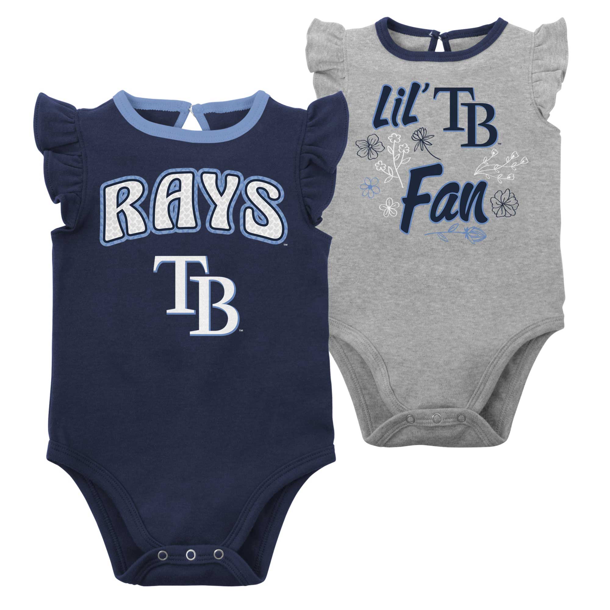 Girls Newborn & Infant Tampa Bay Rays Navy/Heather Gray Little Fan Two-Pack Bodysuit Set