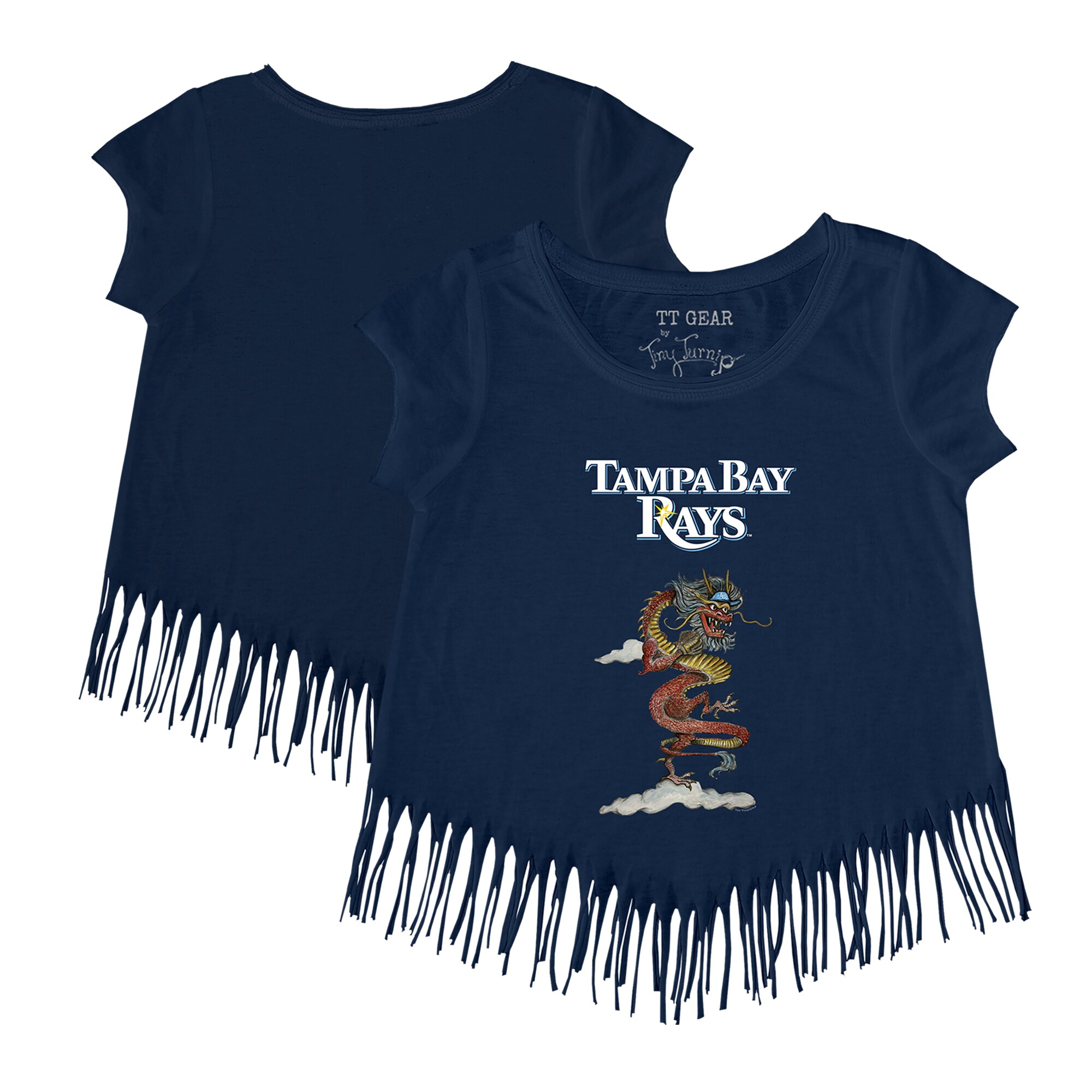 Girls Toddler Tampa Bay Rays Tiny Turnip Navy 2024 Year of the Dragon Fringe T-Shirt