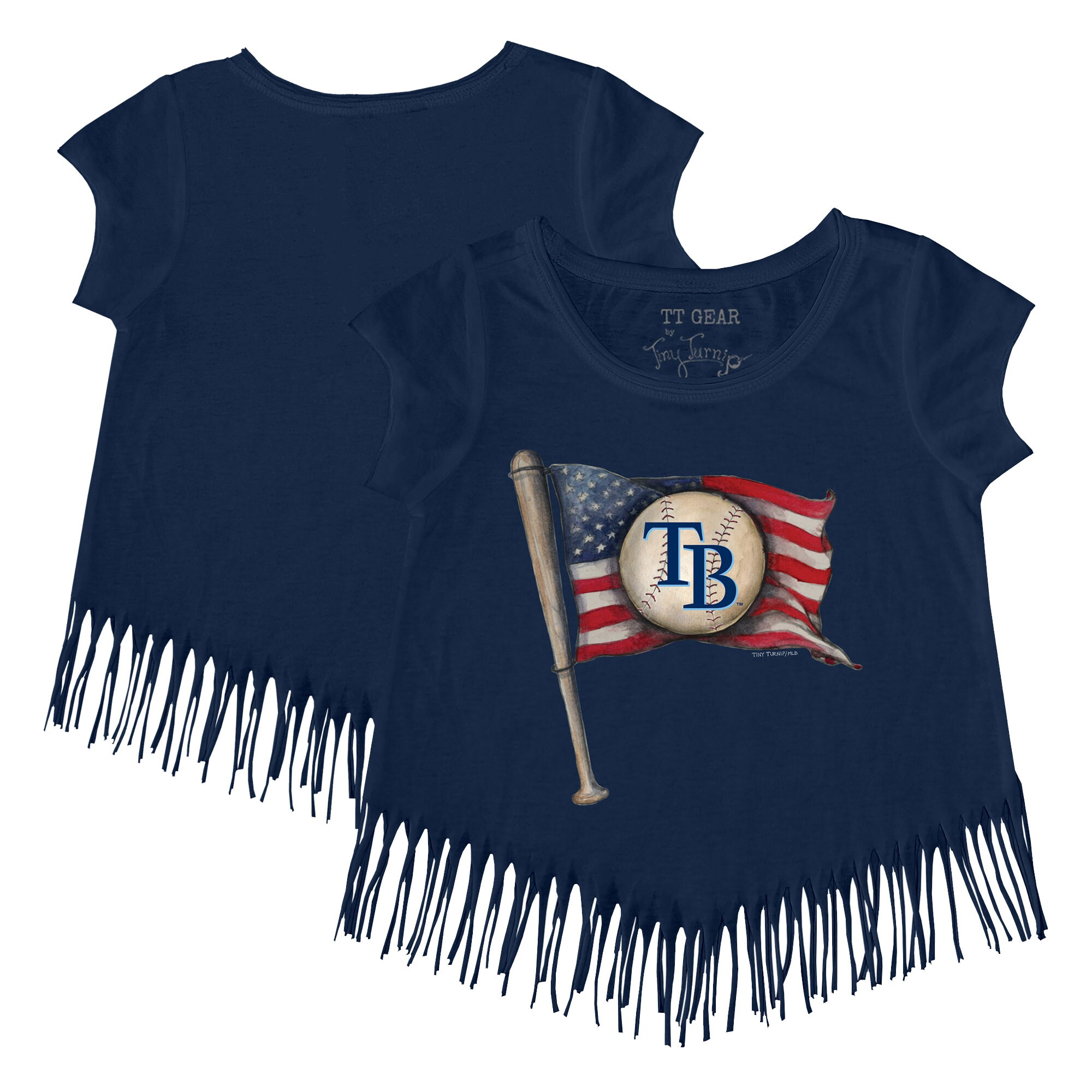 Girls Toddler Tampa Bay Rays Tiny Turnip Navy Baseball Flag Fringe T-Shirt