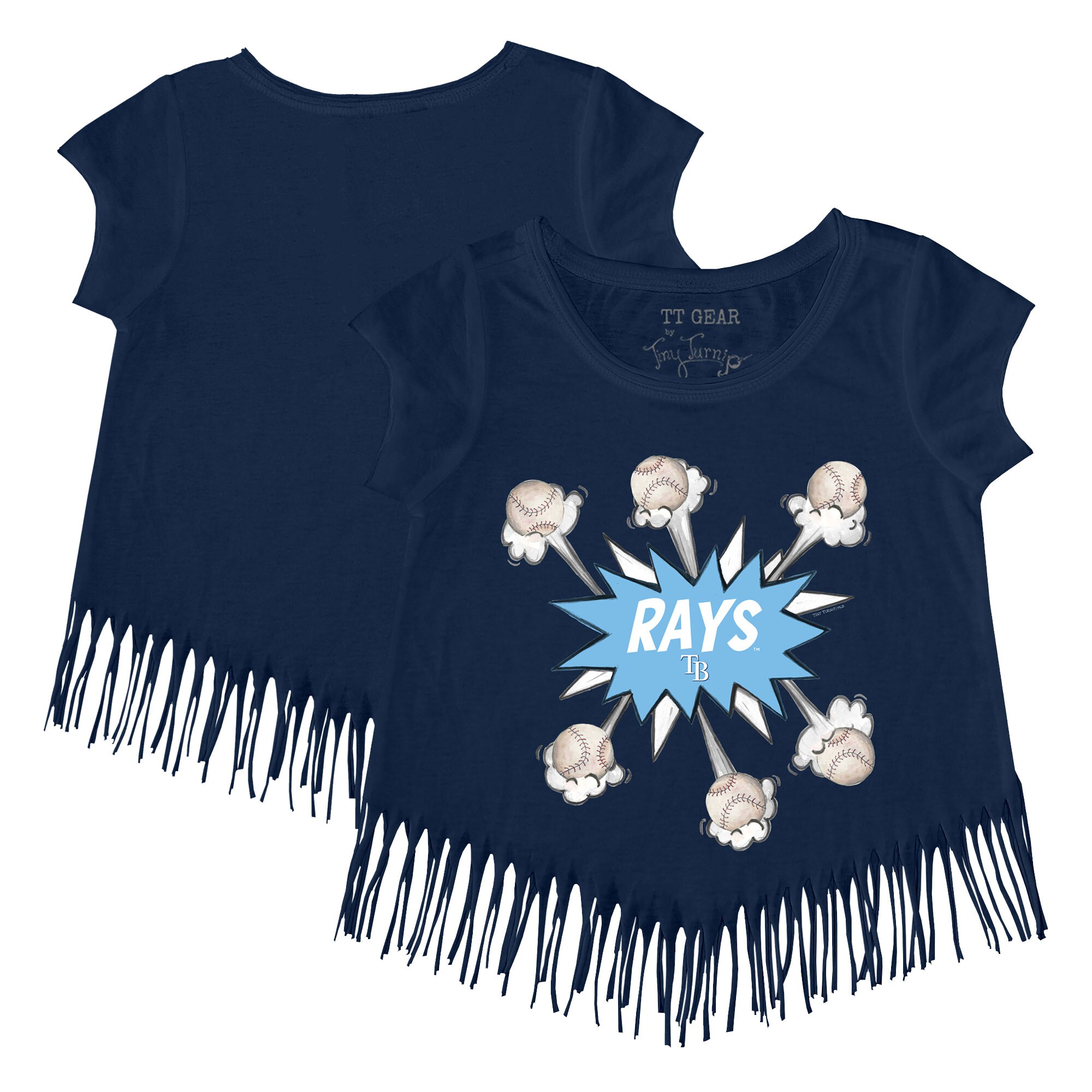 Girls Toddler Tampa Bay Rays Tiny Turnip Navy Baseball Pow Fringe T-Shirt