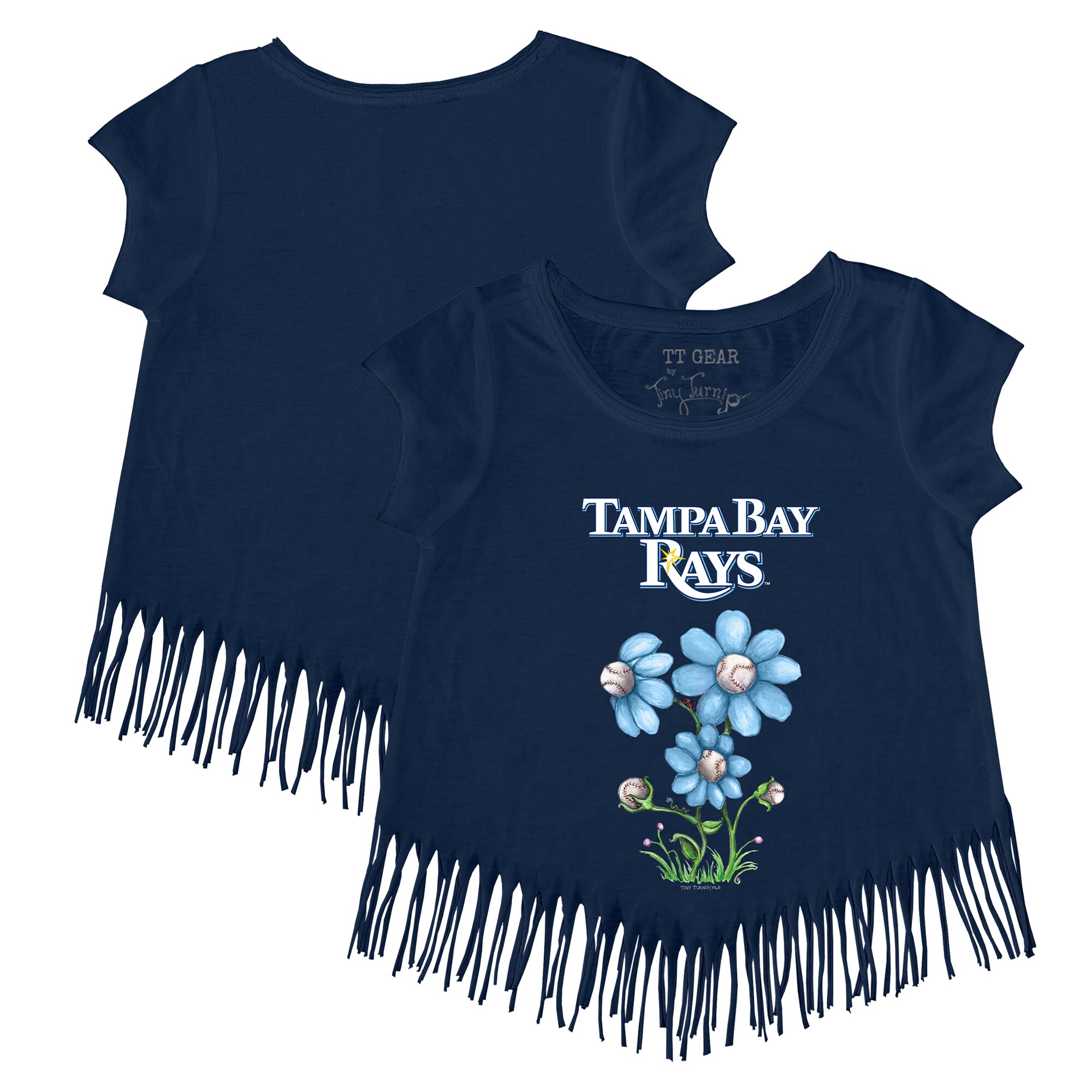 Girls Toddler Tampa Bay Rays Tiny Turnip Navy Blooming Baseballs Fringe T-Shirt