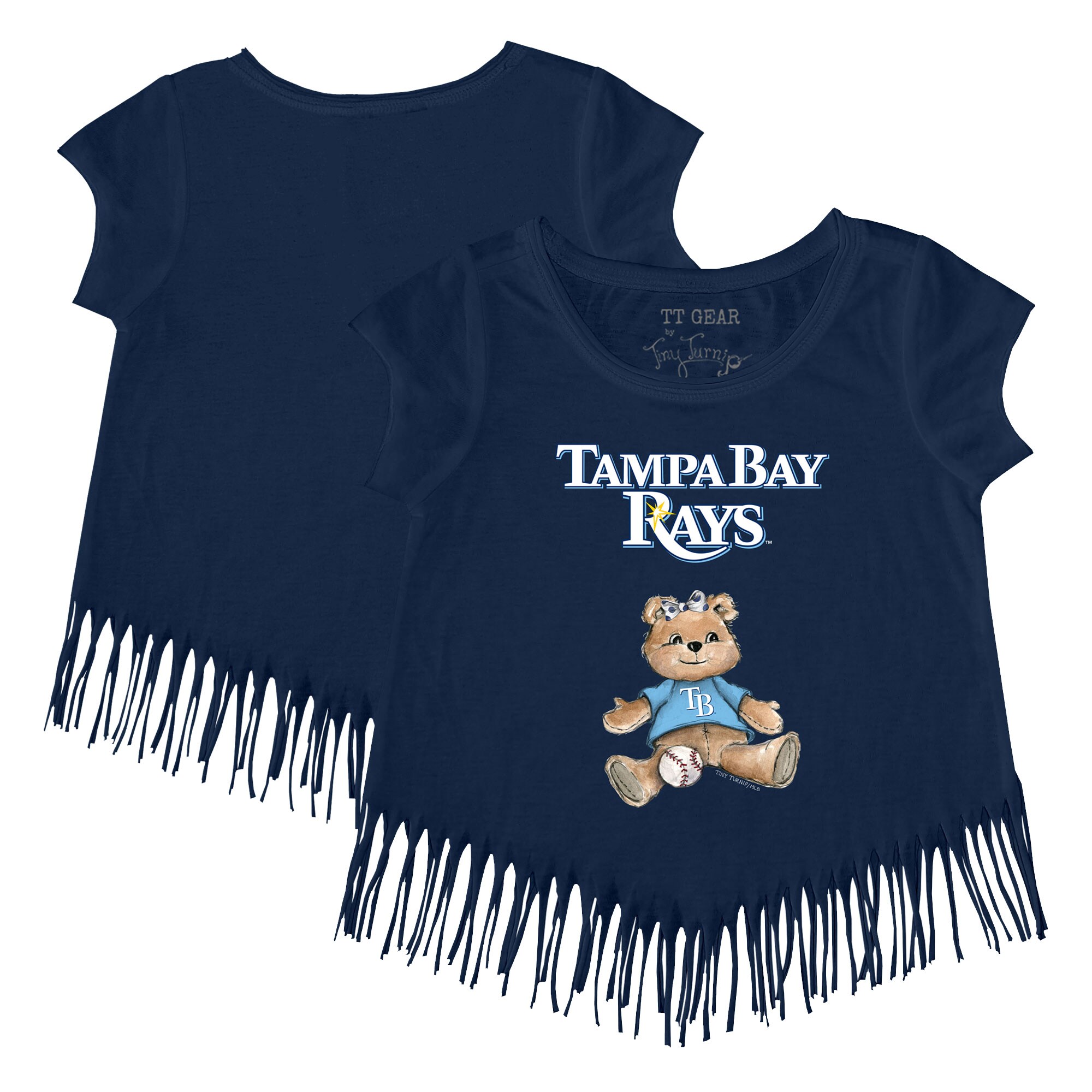 Girls Toddler Tampa Bay Rays Tiny Turnip Navy Girl Teddy Fringe T-Shirt