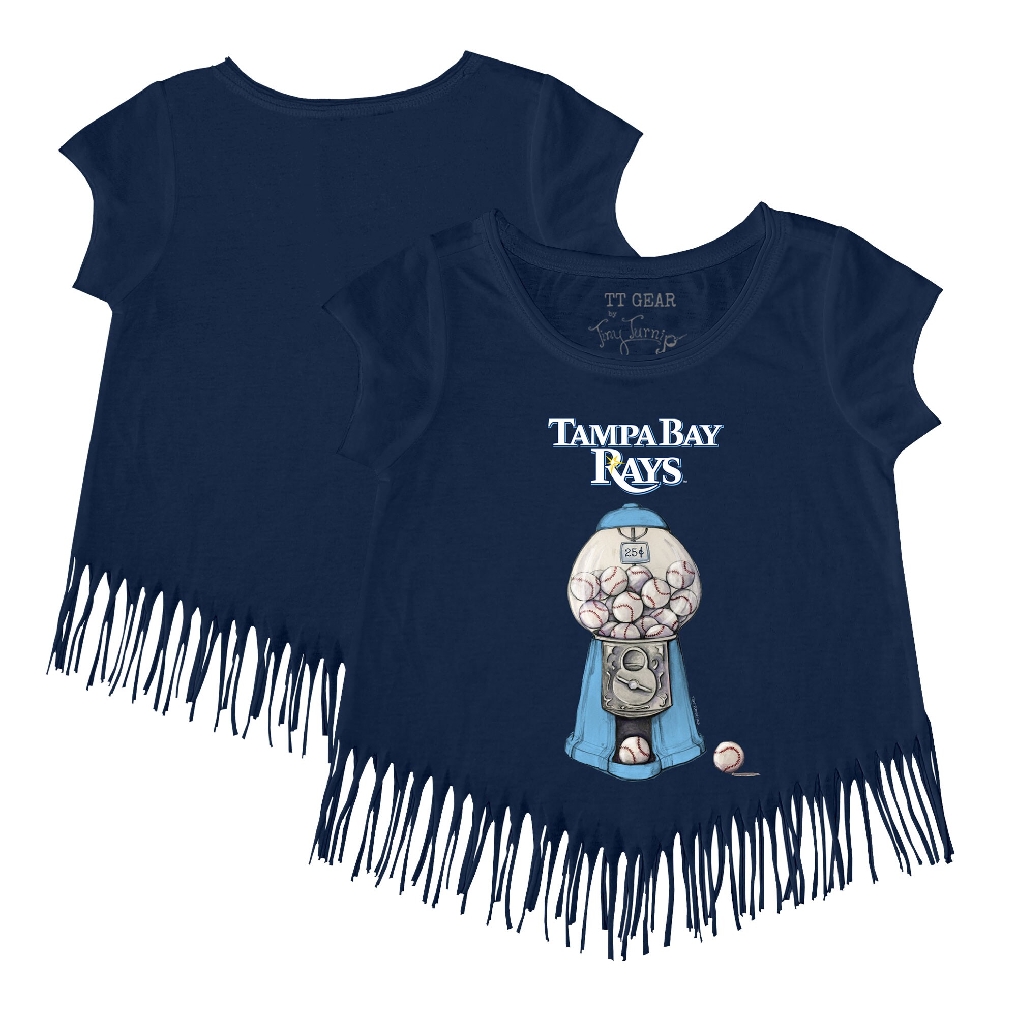 Girls Toddler Tampa Bay Rays Tiny Turnip Navy Gumball Fringe T-Shirt