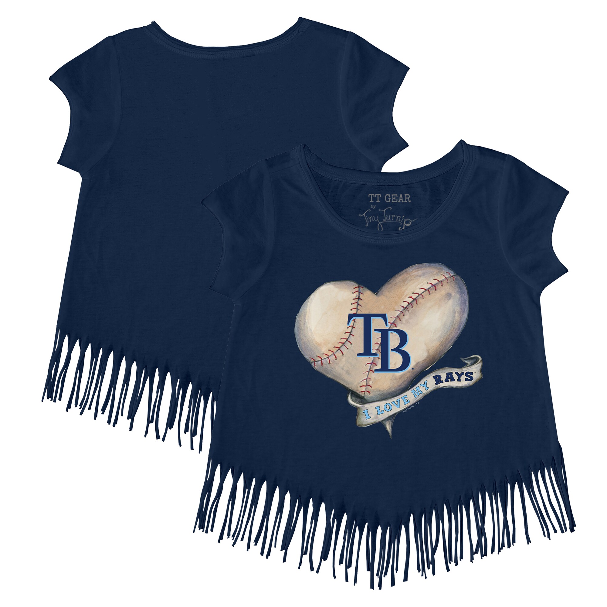 Girls Toddler Tampa Bay Rays Tiny Turnip Navy Heart Banner Fringe T-Shirt