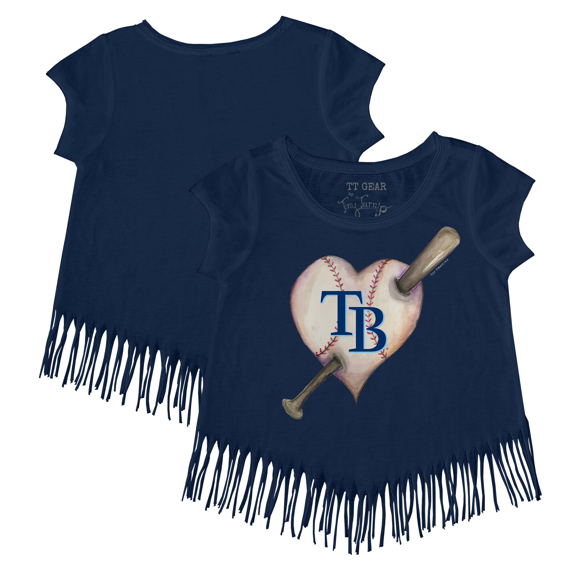 Girls Toddler Tampa Bay Rays Tiny Turnip Navy Heart Bat Fringe T-Shirt