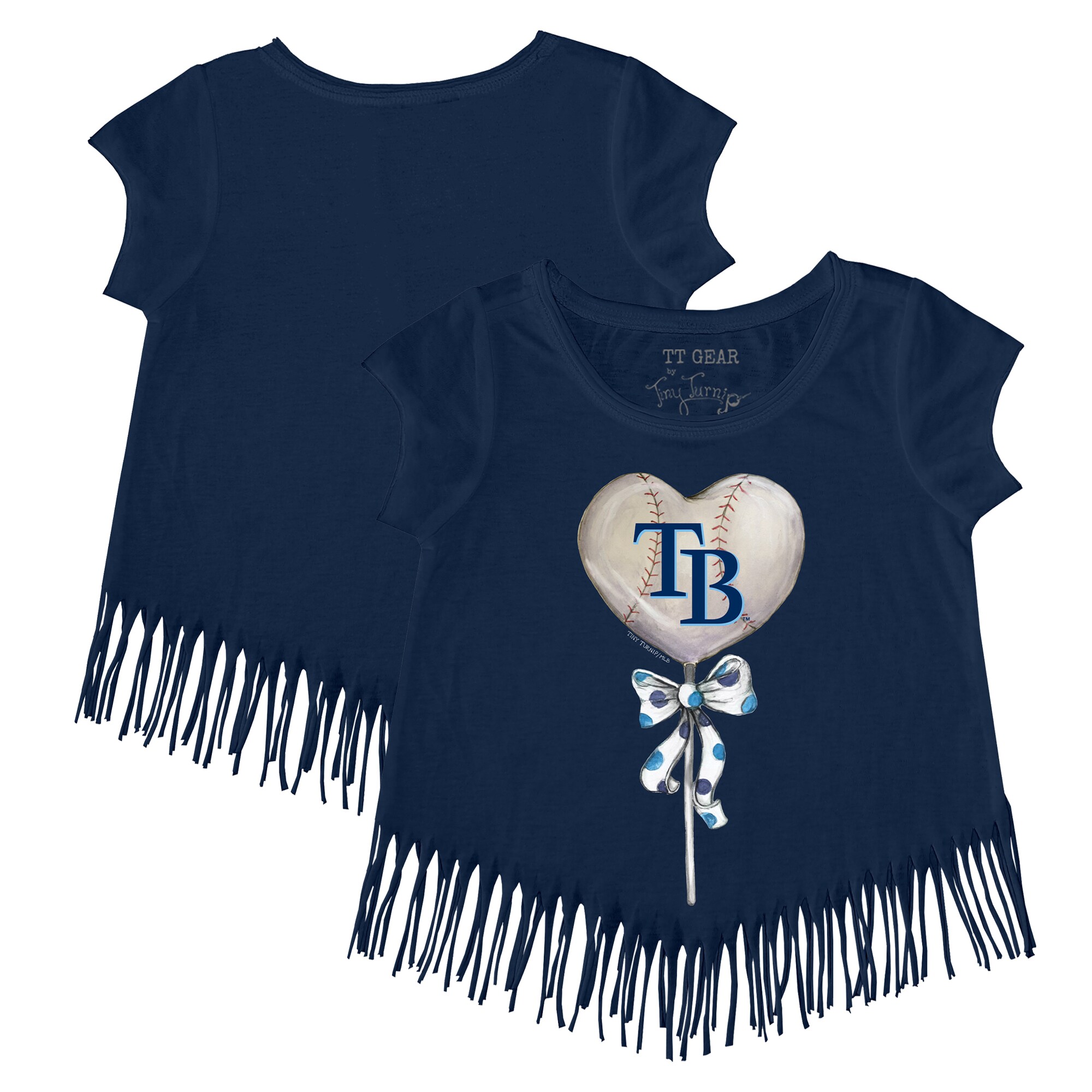 Girls Toddler Tampa Bay Rays Tiny Turnip Navy Heart Lolly Fringe T-Shirt