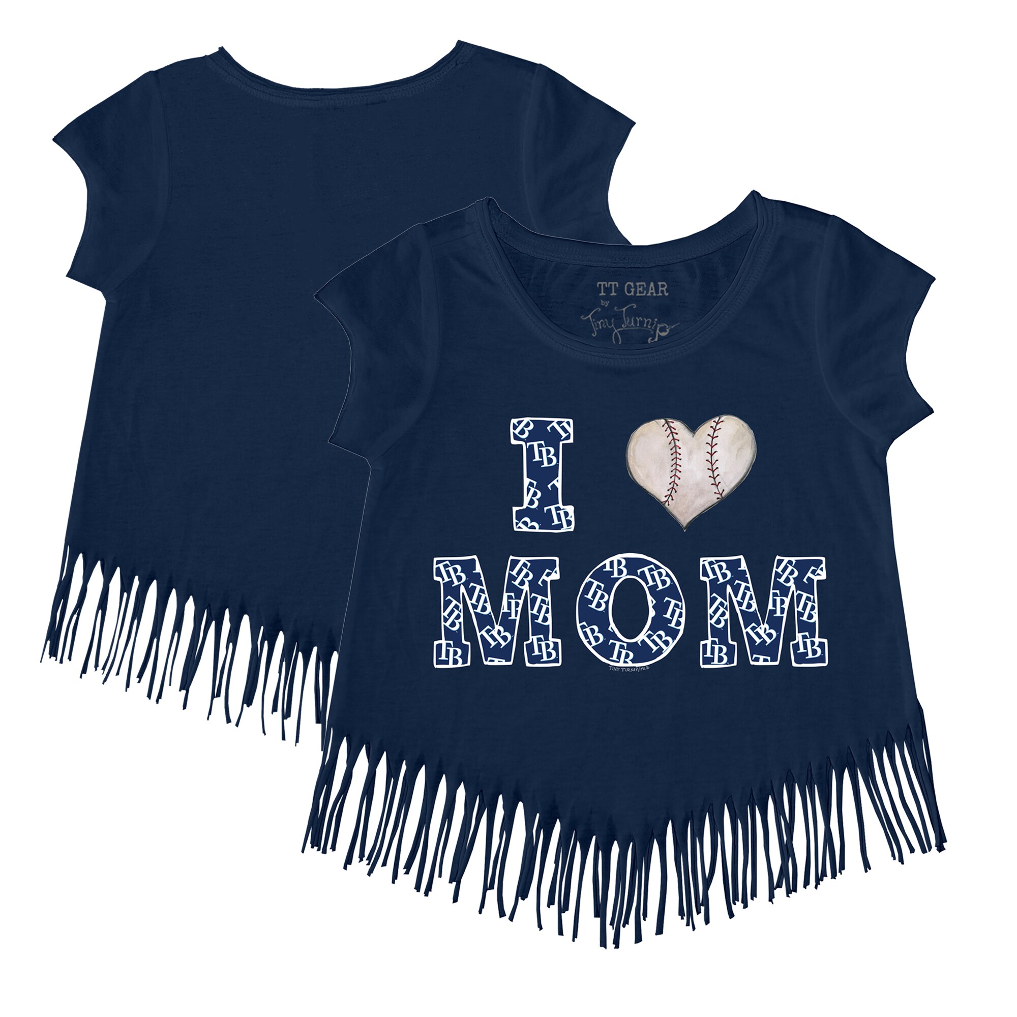 Girls Toddler Tampa Bay Rays Tiny Turnip Navy I Love Mom Fringe T-Shirt
