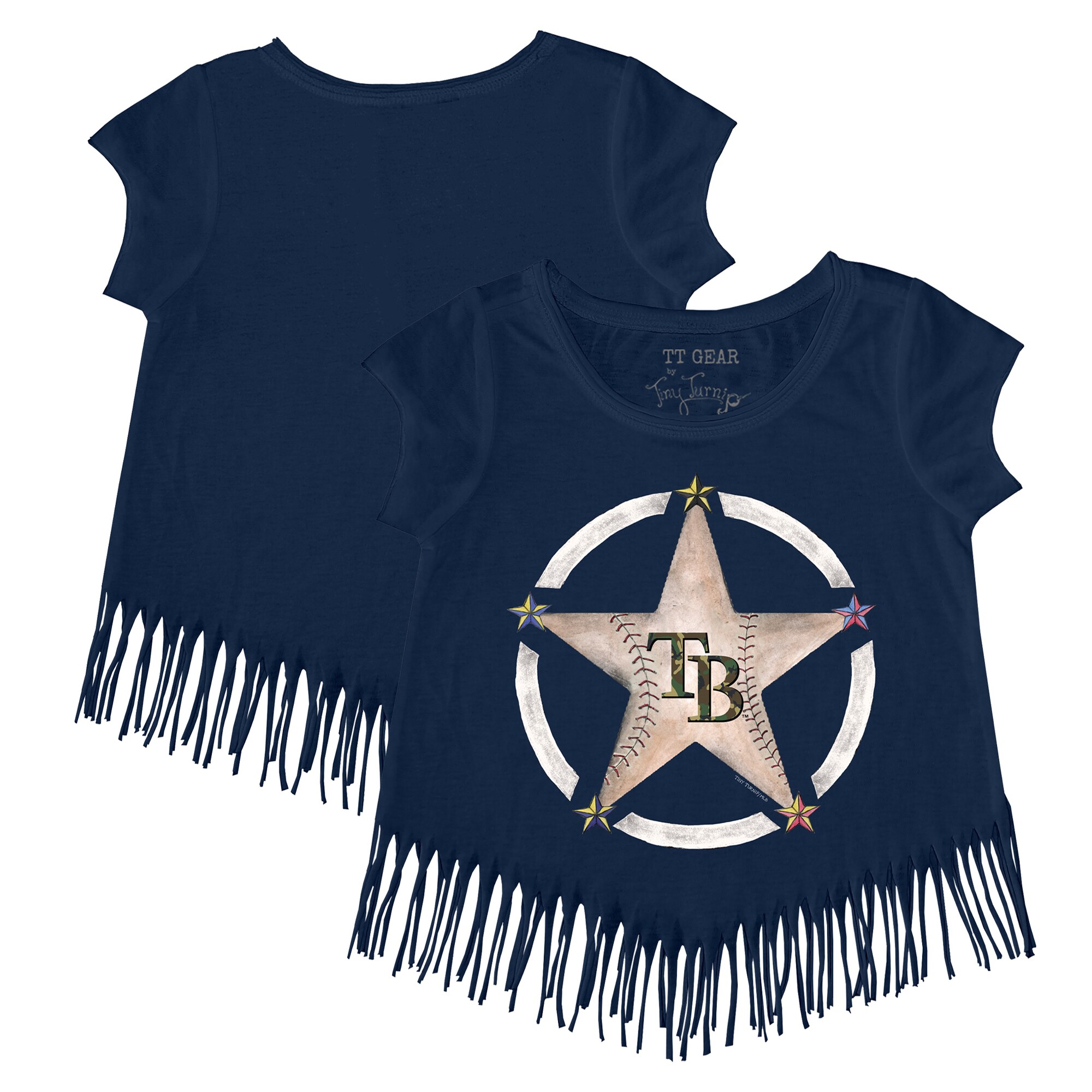 Girls Toddler Tampa Bay Rays Tiny Turnip Navy Military Star Fringe T-Shirt