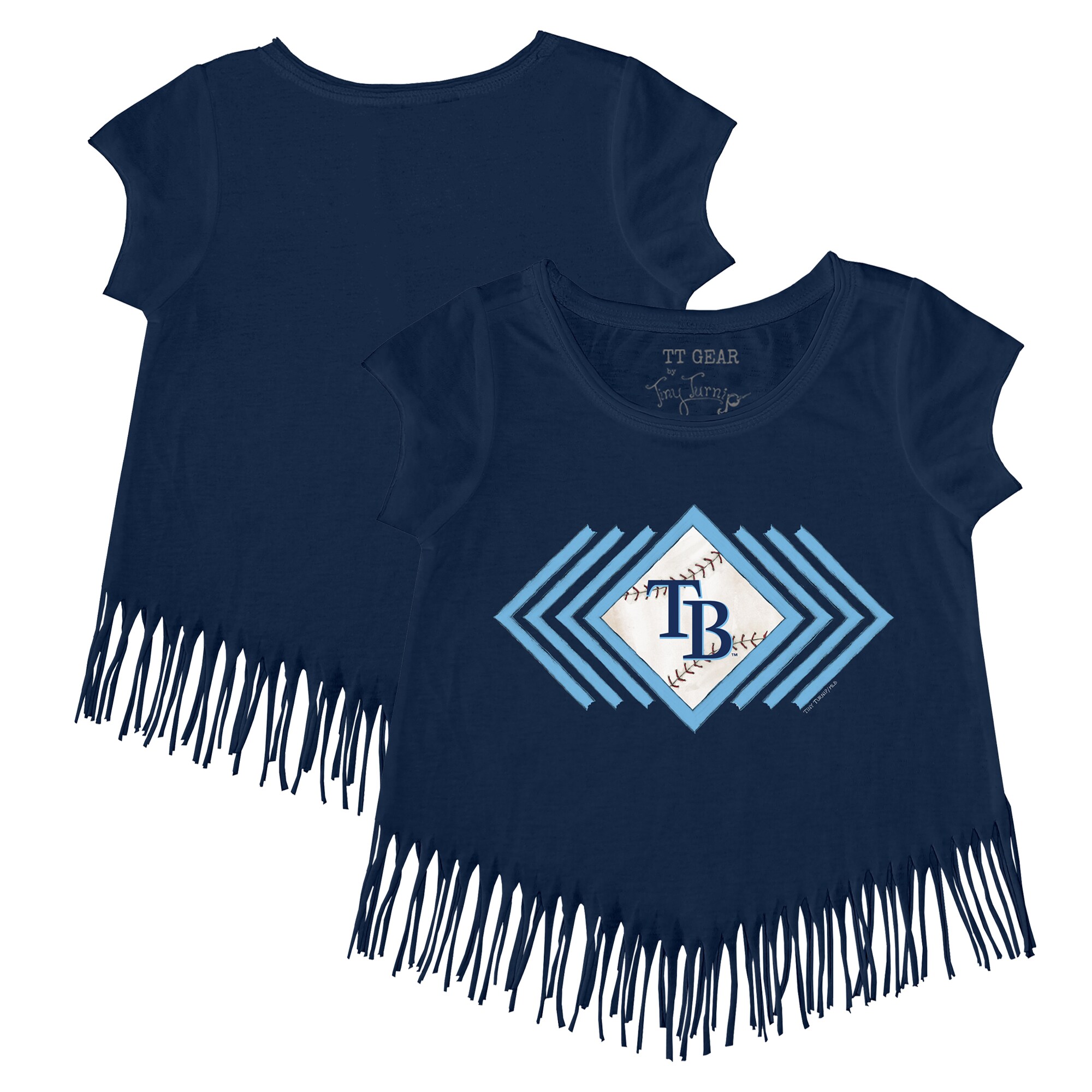 Girls Toddler Tampa Bay Rays Tiny Turnip Navy Prism Arrows Fringe T-Shirt