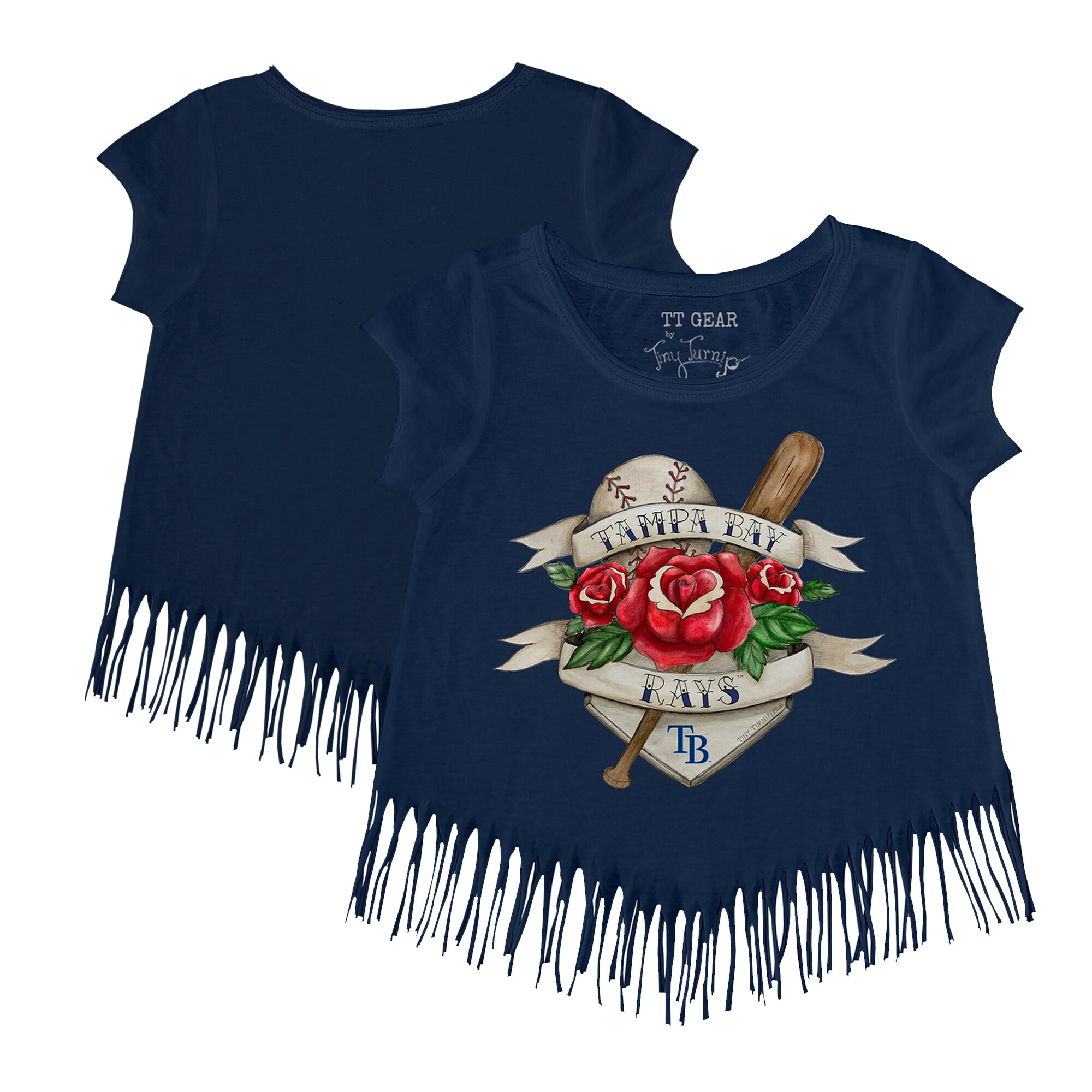 Girls Toddler Tampa Bay Rays Tiny Turnip Navy Tattoo Rose Fringe T-Shirt