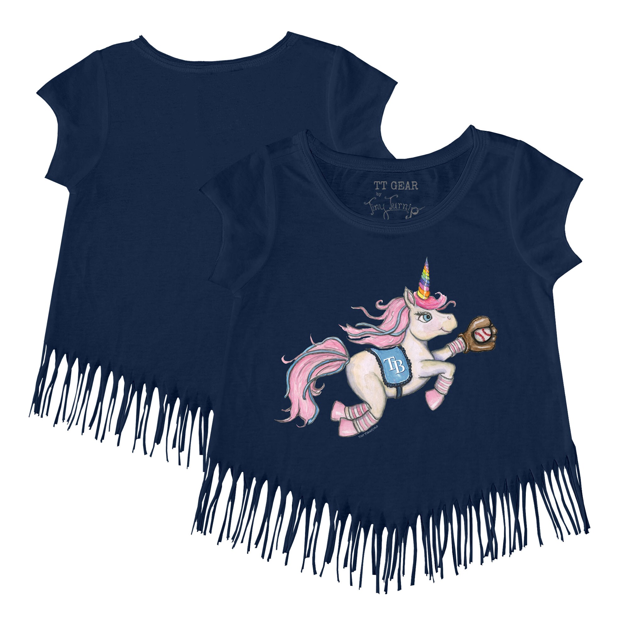 Girls Toddler Tampa Bay Rays Tiny Turnip Navy Unicorn Fringe T-Shirt