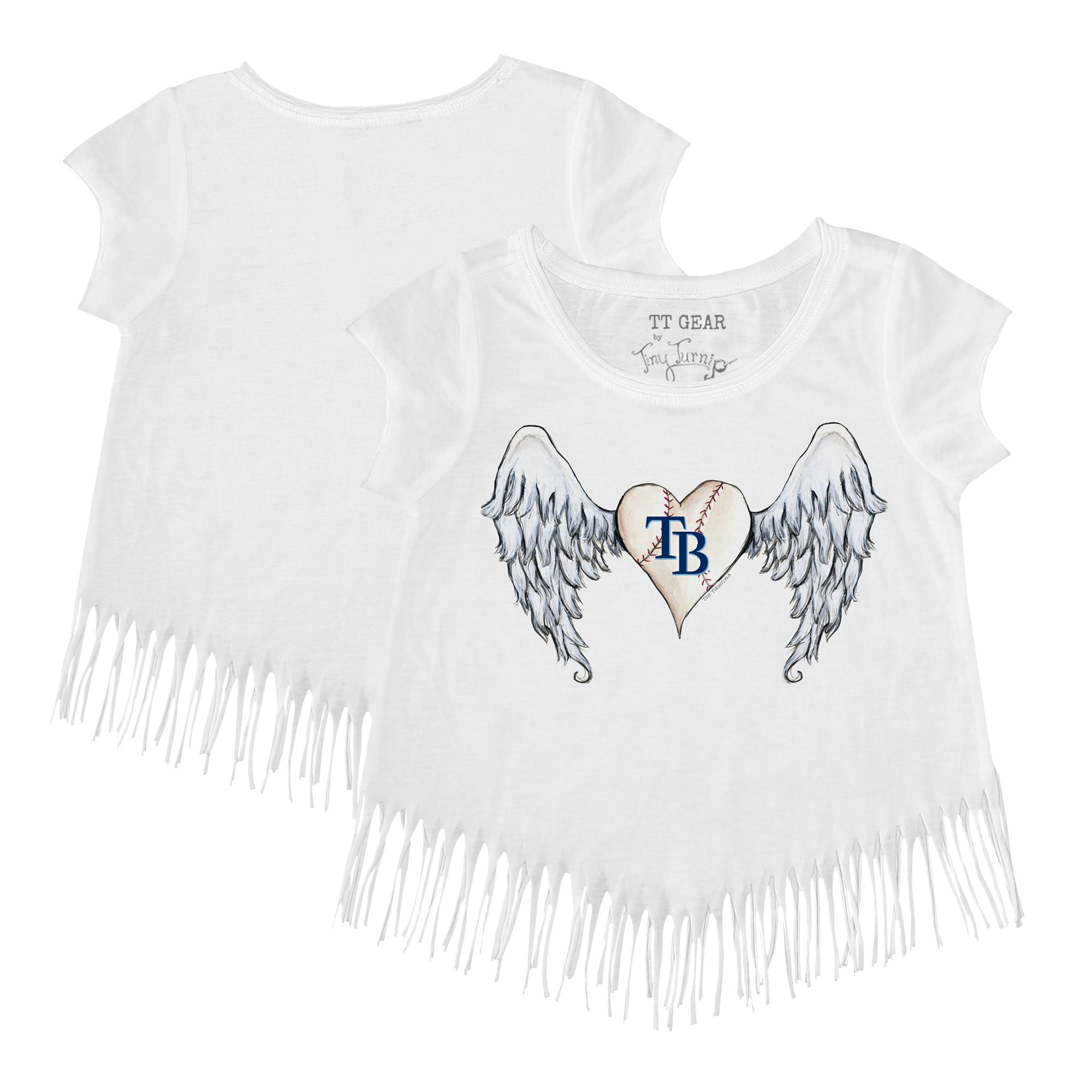 Girls Toddler Tampa Bay Rays Tiny Turnip White Angel Wings Fringe T-Shirt