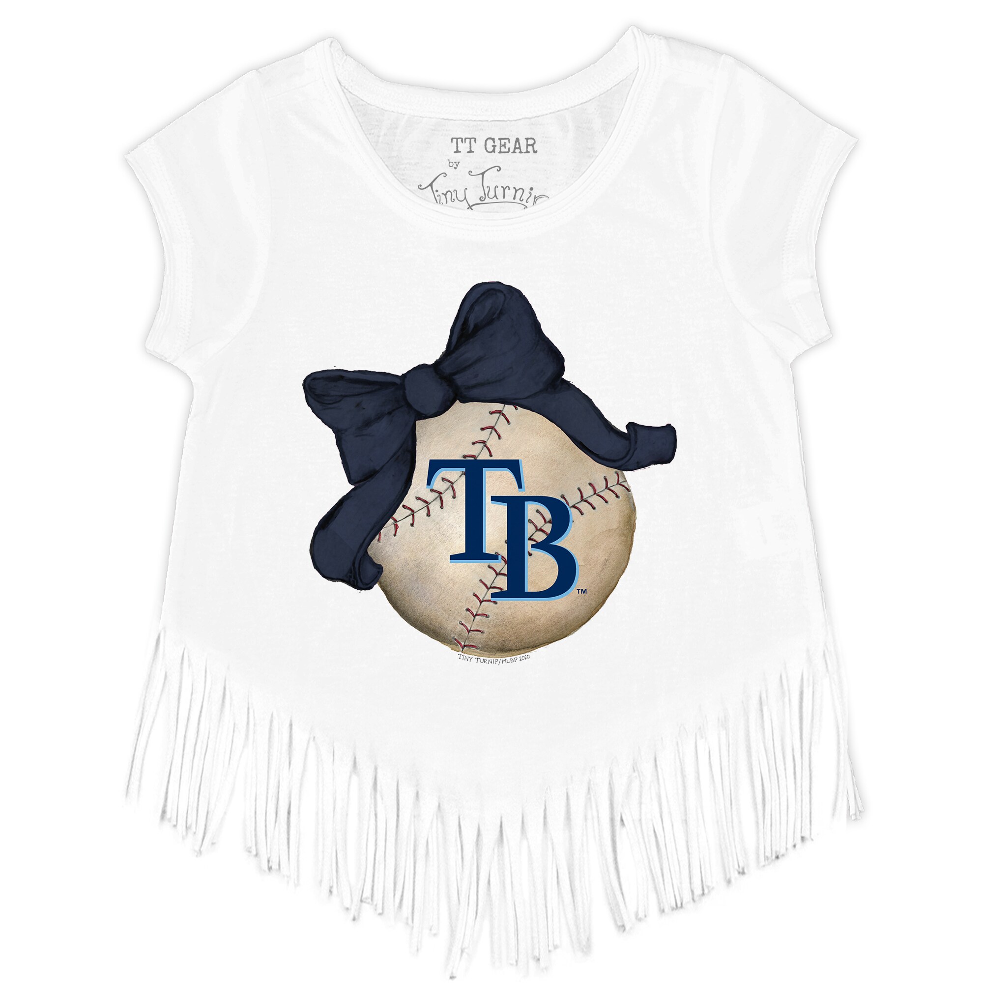 Girls Toddler Tampa Bay Rays Tiny Turnip White Baseball Bow Fringe T-Shirt