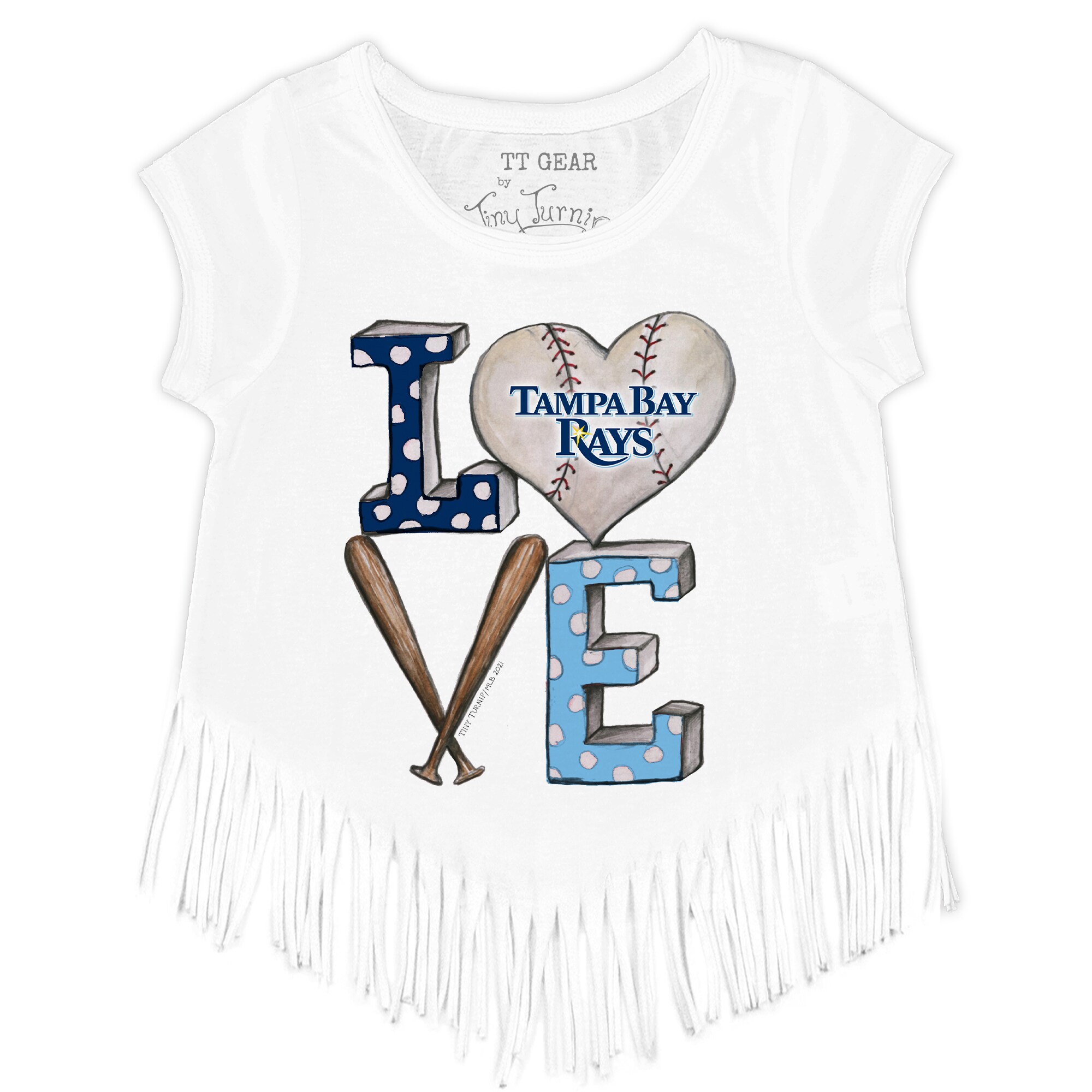 Girls Toddler Tampa Bay Rays Tiny Turnip White Baseball Love Fringe T-Shirt