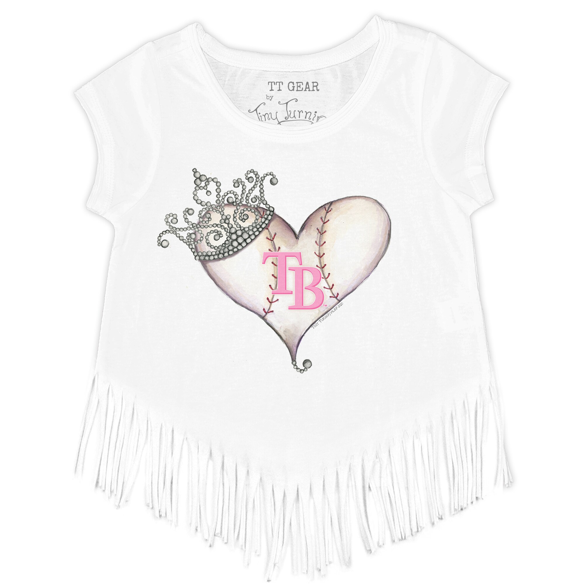 Girls Toddler Tampa Bay Rays Tiny Turnip White Baseball Tiara Heart Fringe T-Shirt
