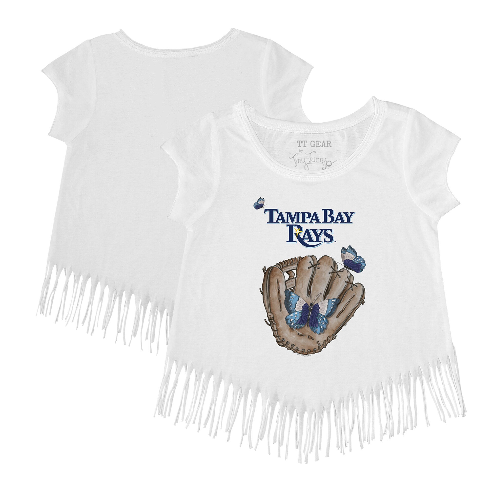 Girls Toddler Tampa Bay Rays Tiny Turnip White Butterfly Glove Fringe T-Shirt