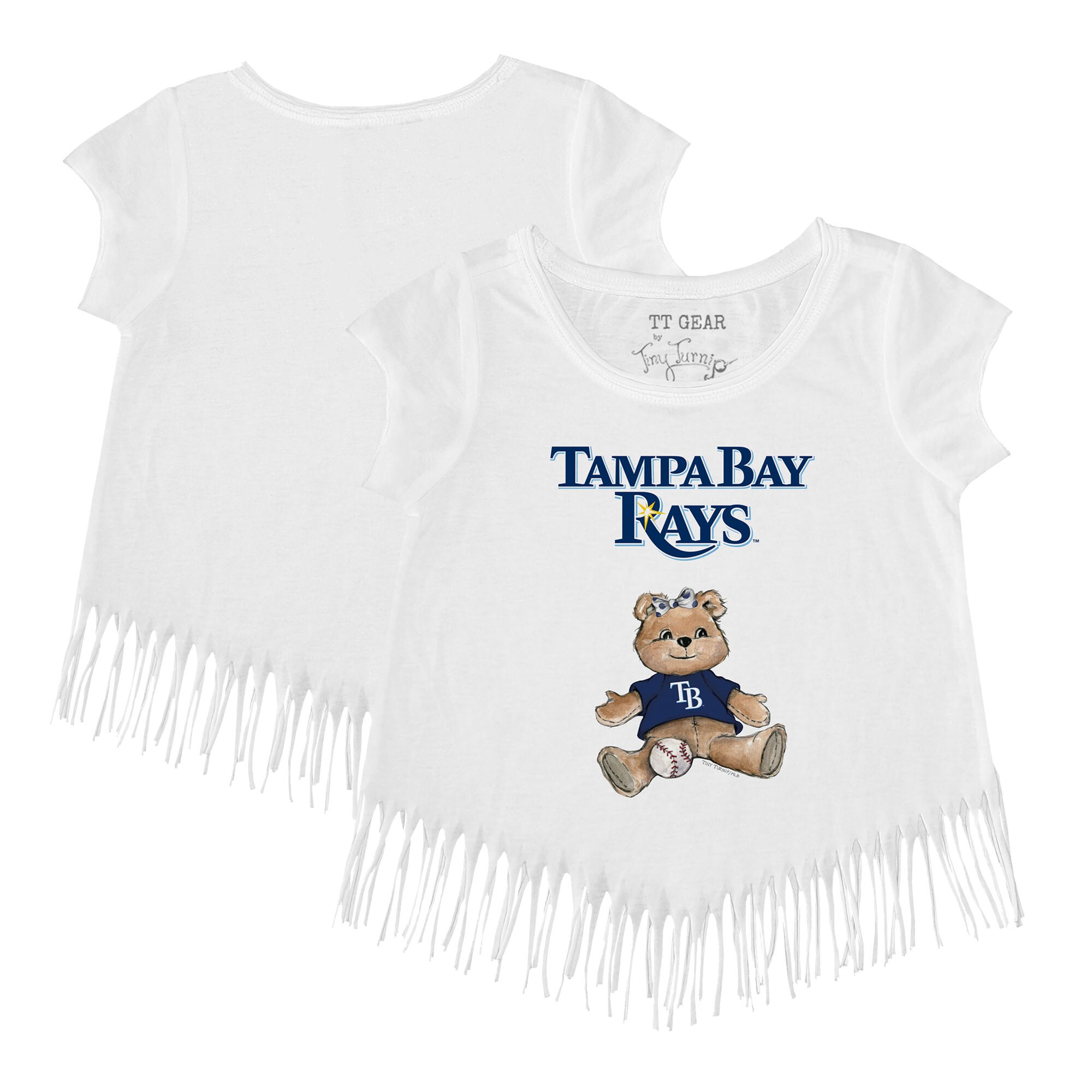 Girls Toddler Tampa Bay Rays Tiny Turnip White Girl Teddy Fringe T-Shirt