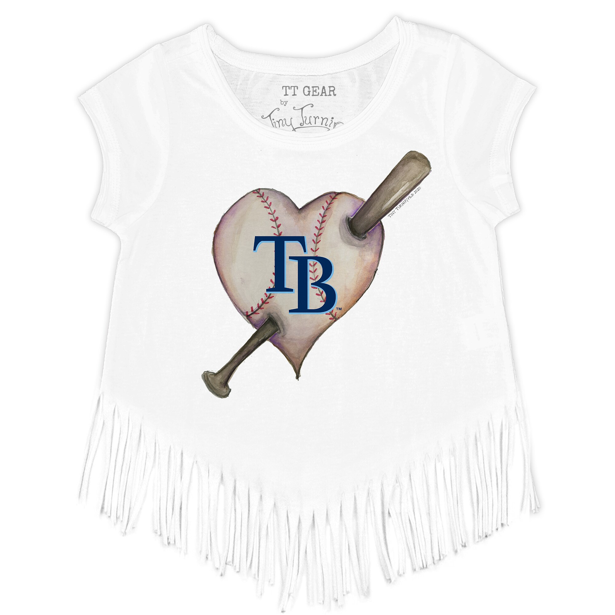 Girls Toddler Tampa Bay Rays Tiny Turnip White Heart Bat Fringe T-Shirt