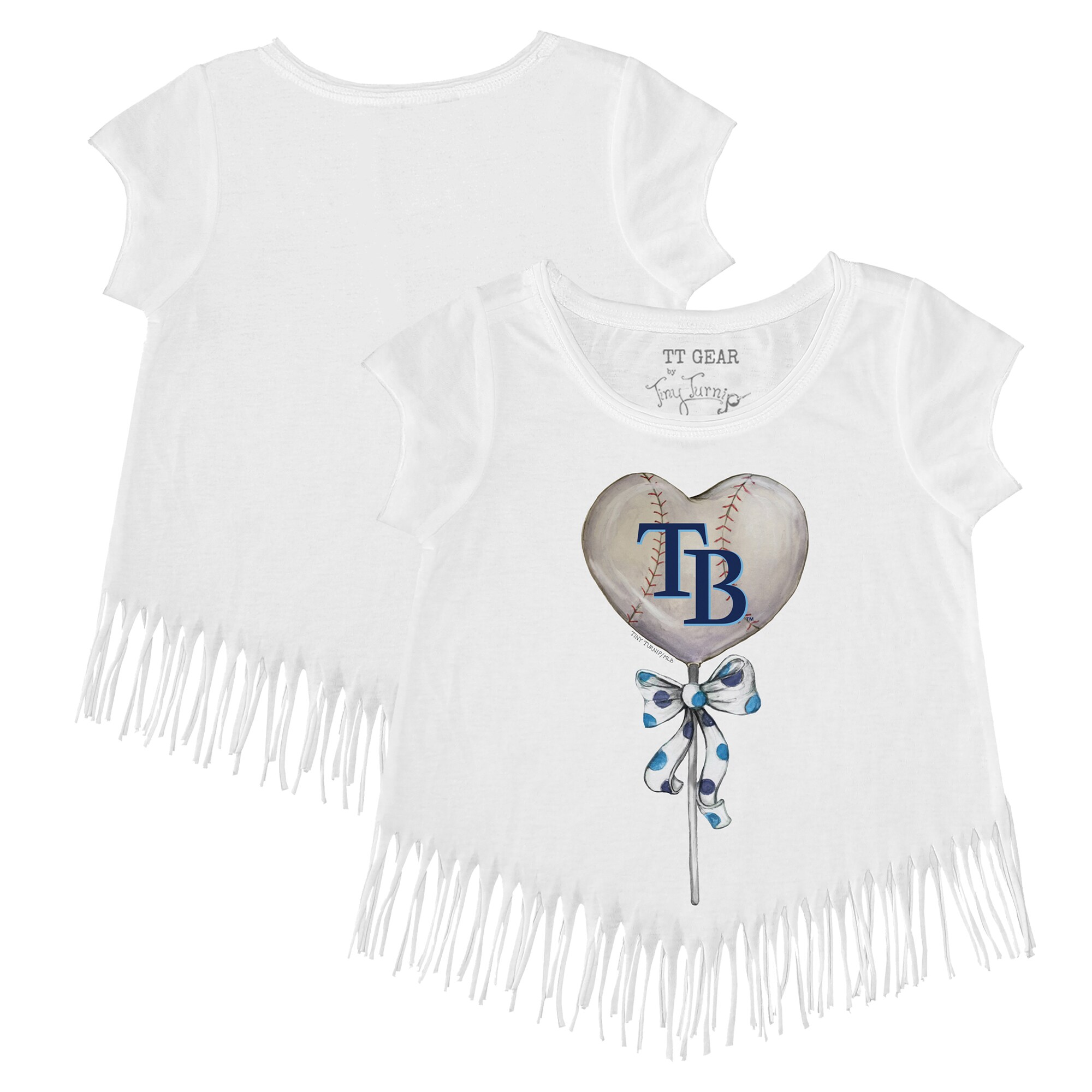 Girls Toddler Tampa Bay Rays Tiny Turnip White Heart Lolly Fringe T-Shirt