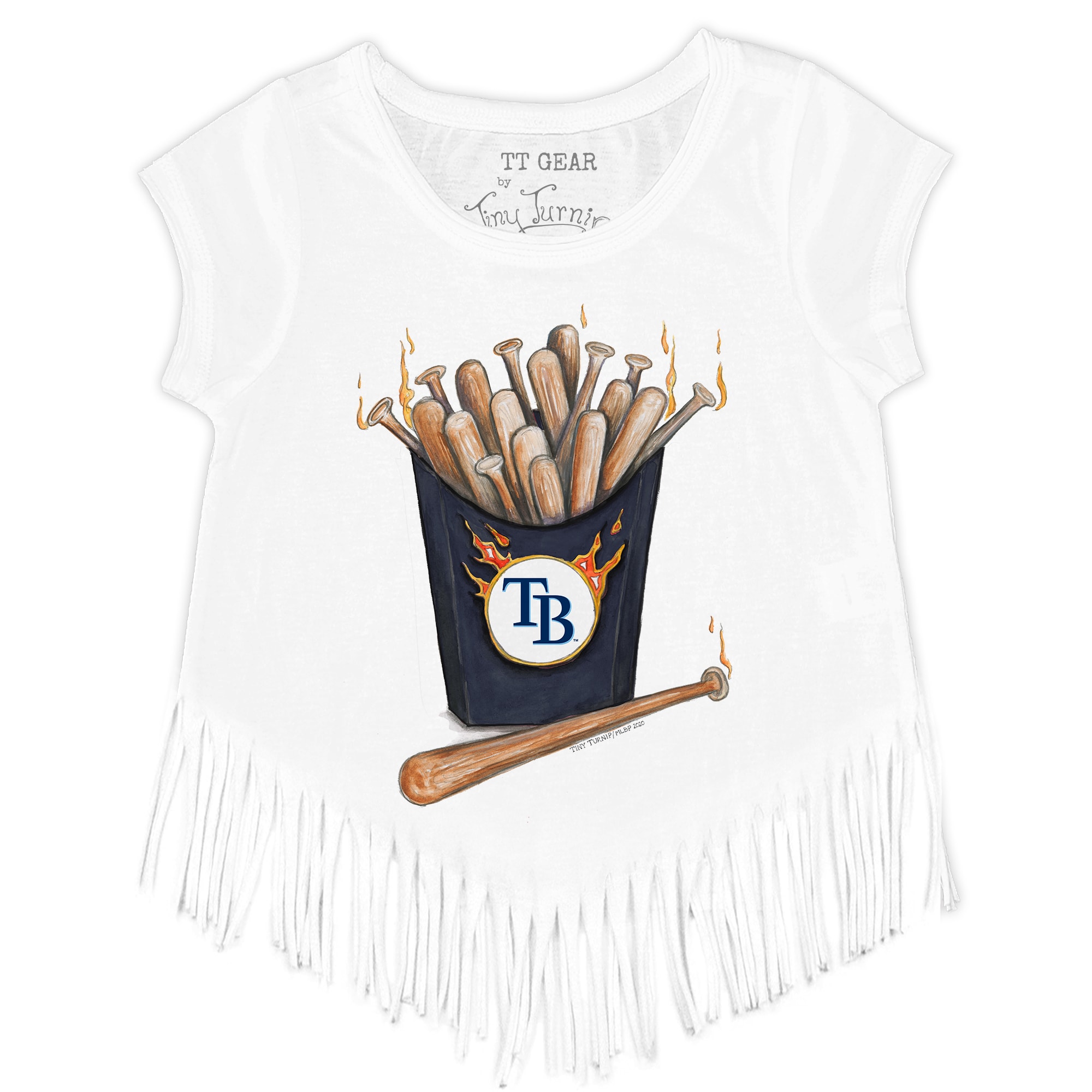 Girls Toddler Tampa Bay Rays Tiny Turnip White Hot Bats Fringe T-Shirt