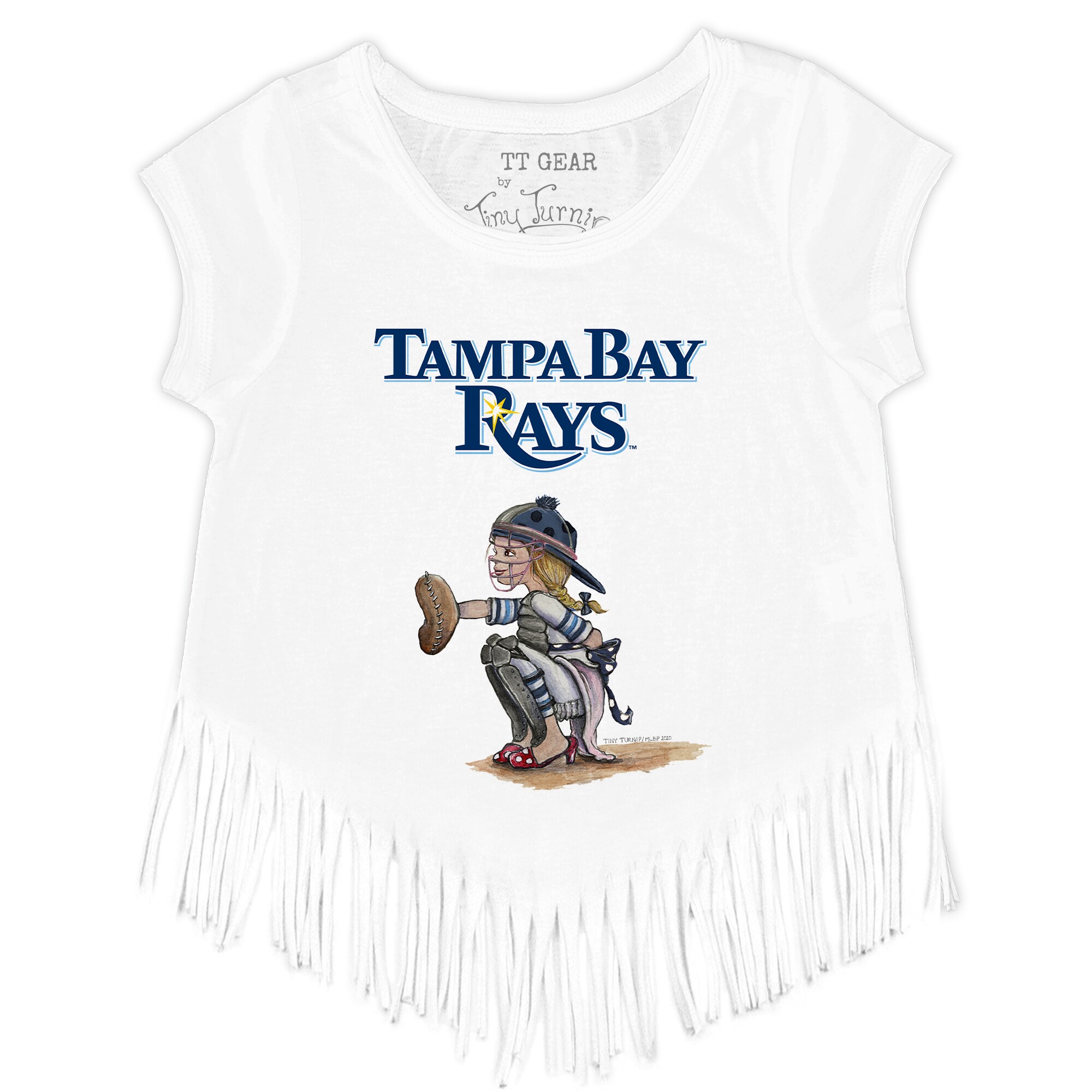 Girls Toddler Tampa Bay Rays Tiny Turnip White Kate the Catcher Fringe T-Shirt