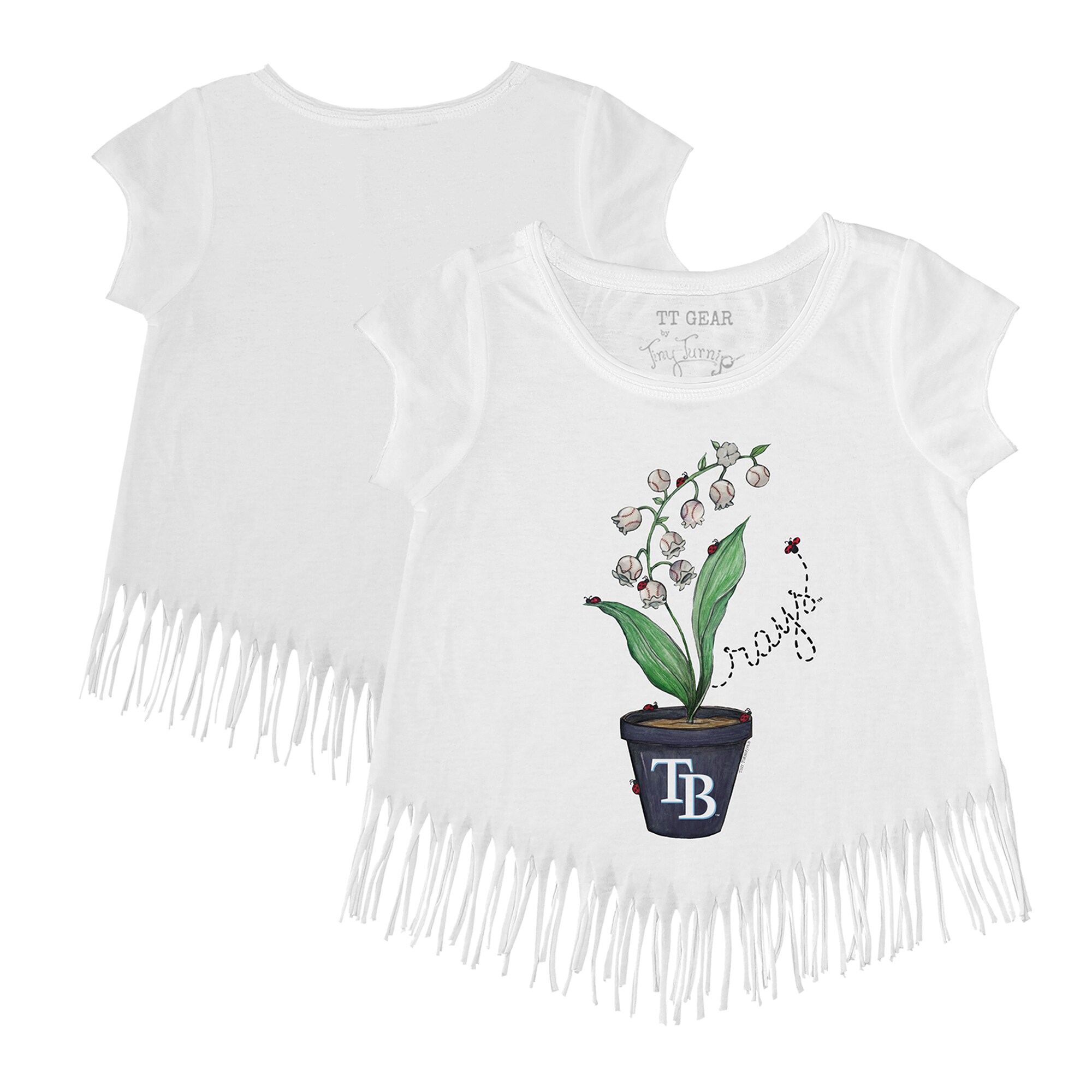 Girls Toddler Tampa Bay Rays Tiny Turnip White Lilies & Ladybugs Fringe T-Shirt