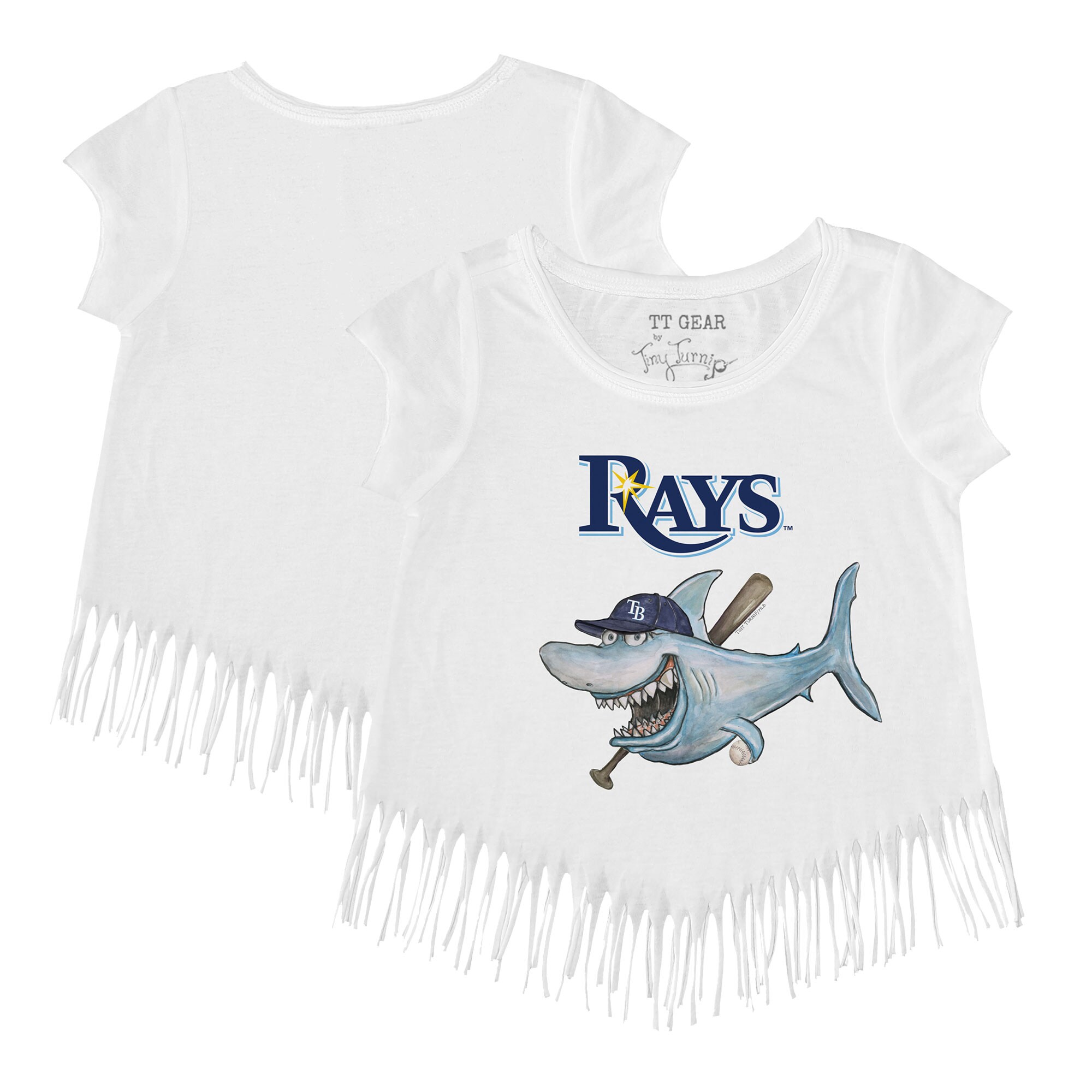 Girls Toddler Tampa Bay Rays Tiny Turnip White Shark Fringe T-Shirt