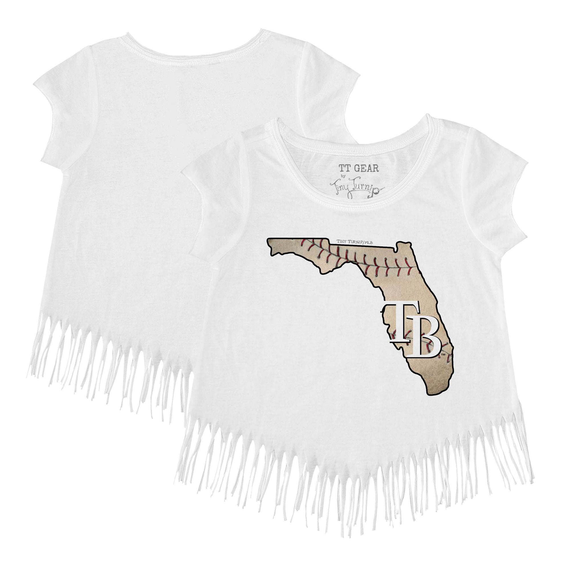 Girls Toddler Tampa Bay Rays Tiny Turnip White State Outline Fringe T-Shirt