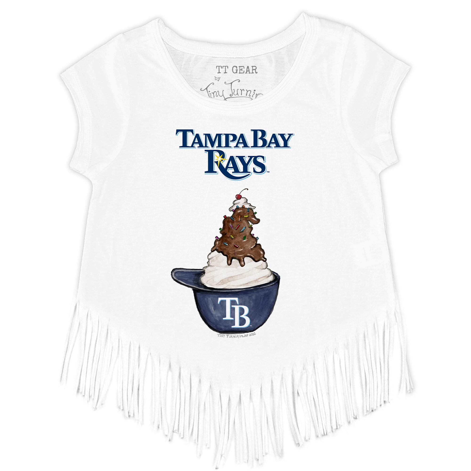 Girls Toddler Tampa Bay Rays Tiny Turnip White Sundae Helmet Fringe T-Shirt