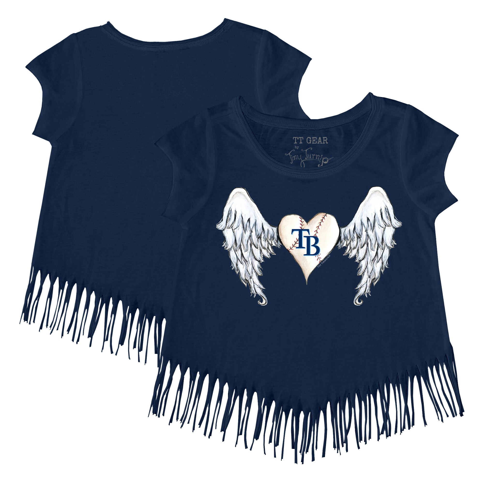 Girls Youth Tampa Bay Rays Tiny Turnip Navy Angel Wings Fringe T-Shirt
