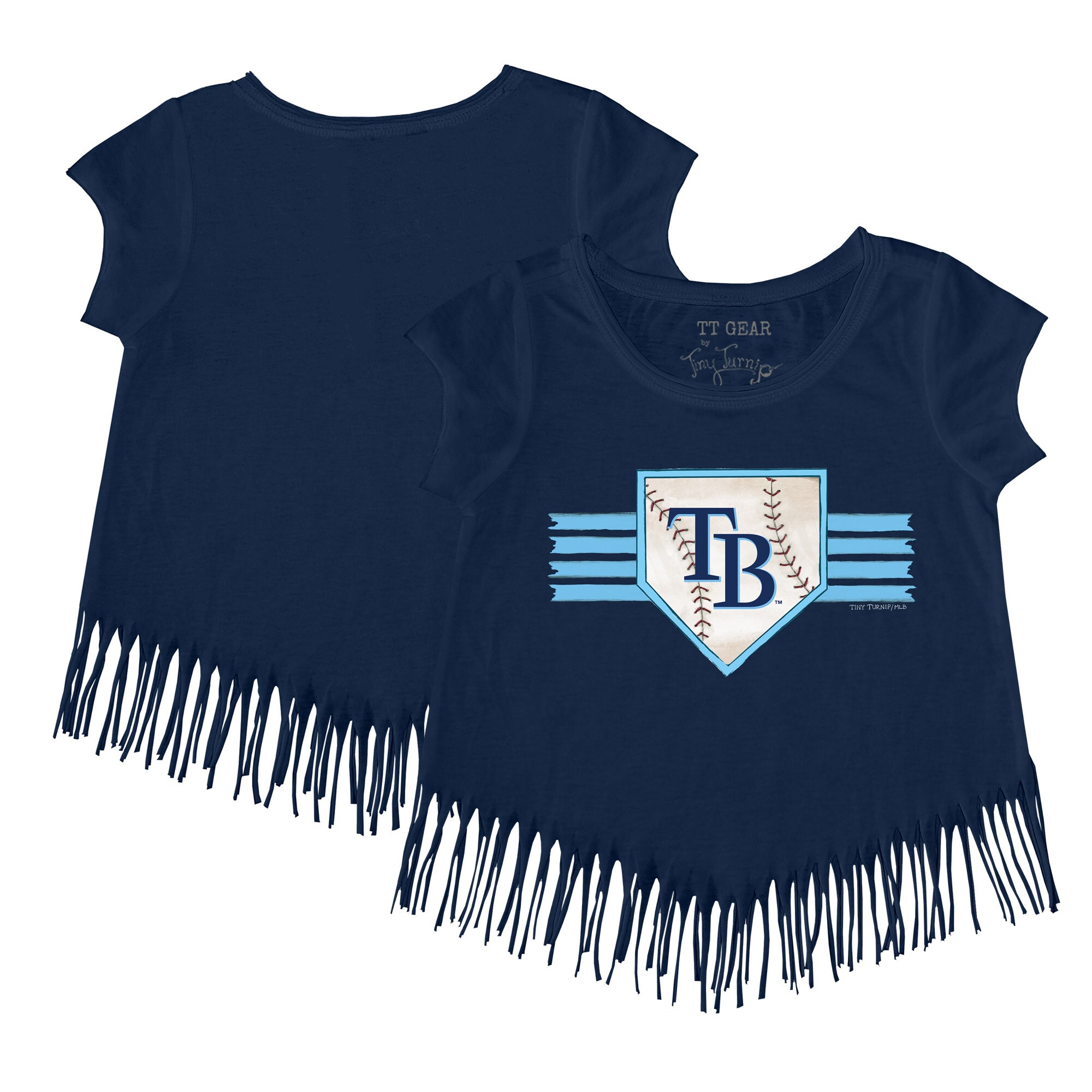 Girls Youth Tampa Bay Rays Tiny Turnip Navy Base Stripe Fringe T-Shirt