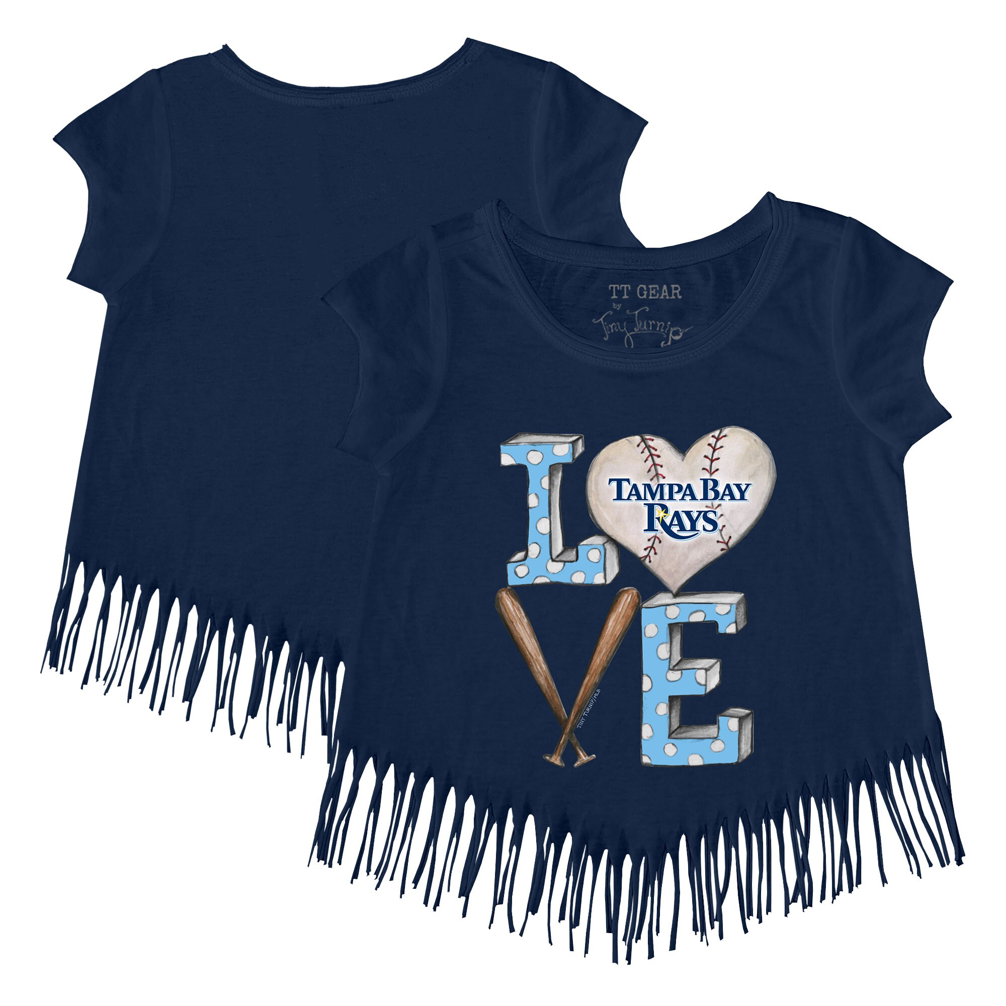 Girls Youth Tampa Bay Rays Tiny Turnip Navy Baseball Love Fringe T-Shirt
