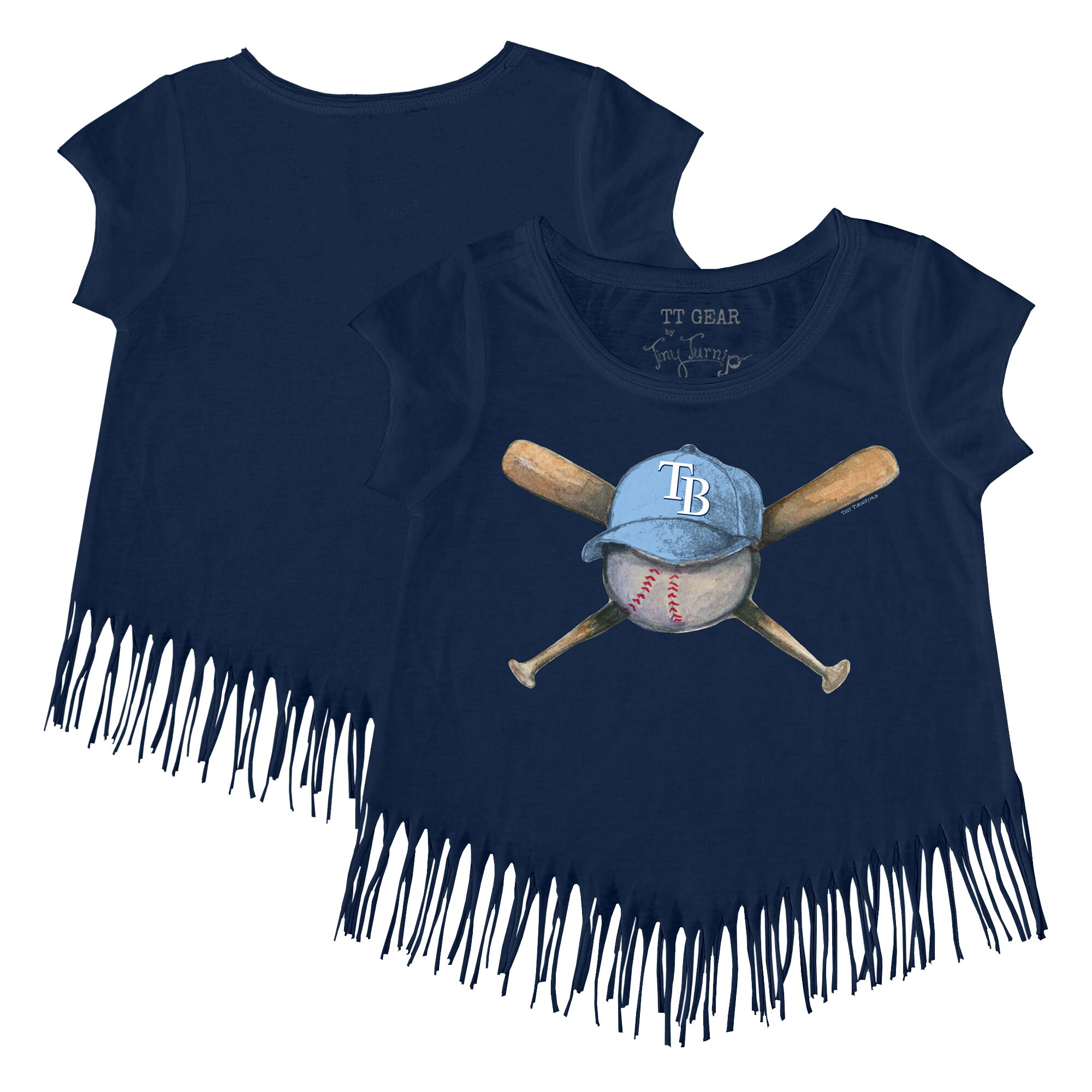 Girls Youth Tampa Bay Rays Tiny Turnip Navy Hat Crossbats Fringe T-Shirt