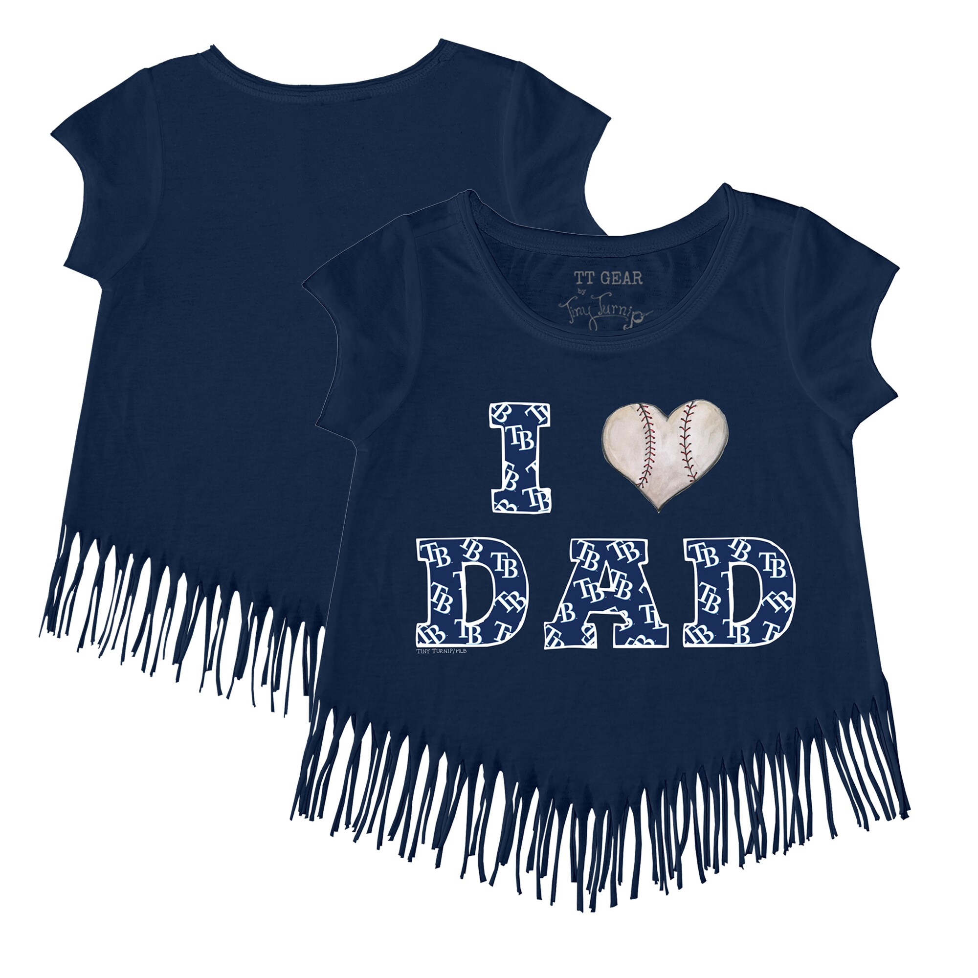 Girls Youth Tampa Bay Rays Tiny Turnip Navy I Love Dad Fringe T-Shirt