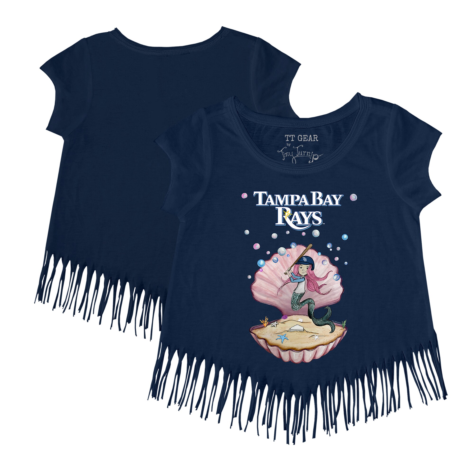 Girls Youth Tampa Bay Rays Tiny Turnip Navy Mermaid Fringe T-Shirt
