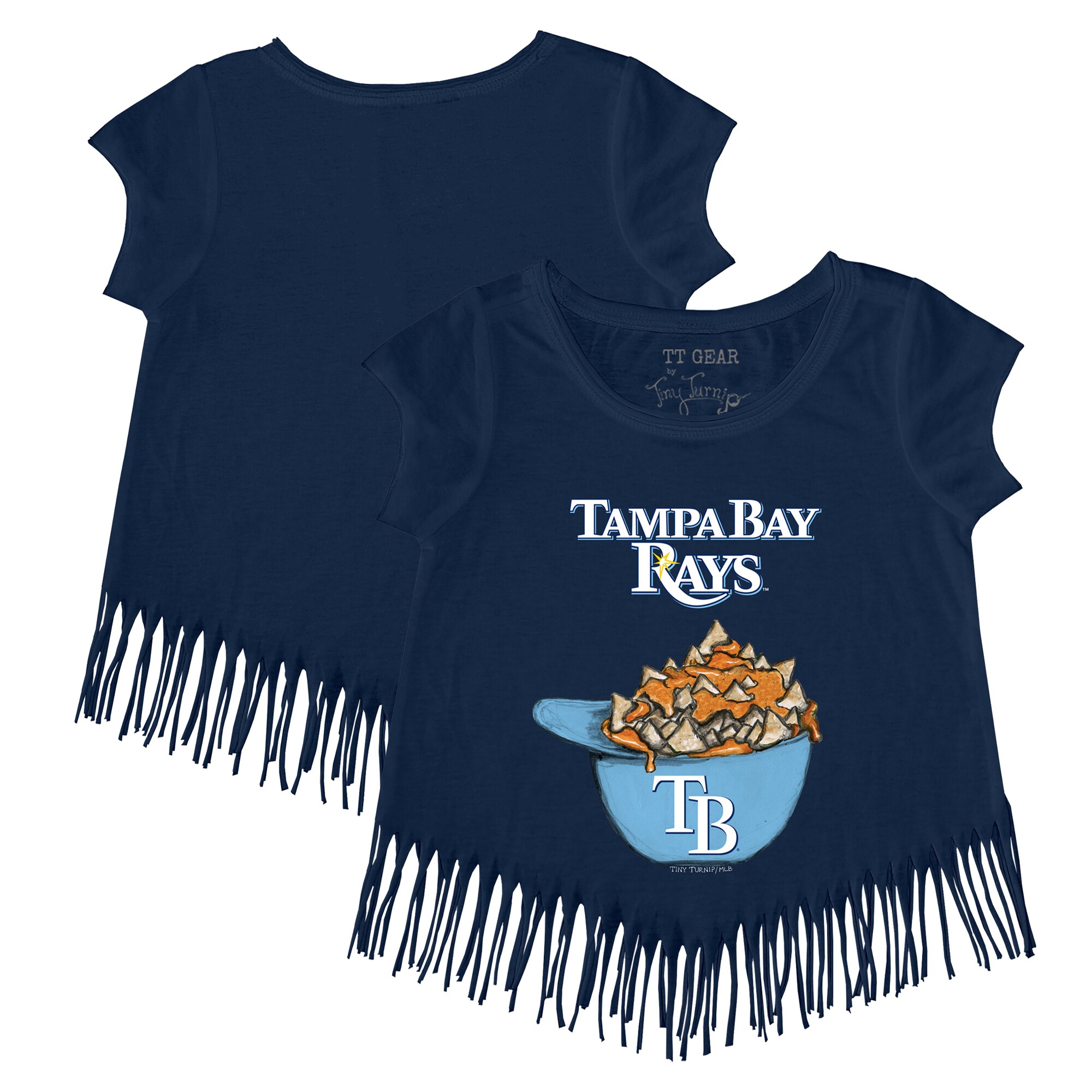 Girls Youth Tampa Bay Rays Tiny Turnip Navy Nacho Helmet Fringe T-Shirt