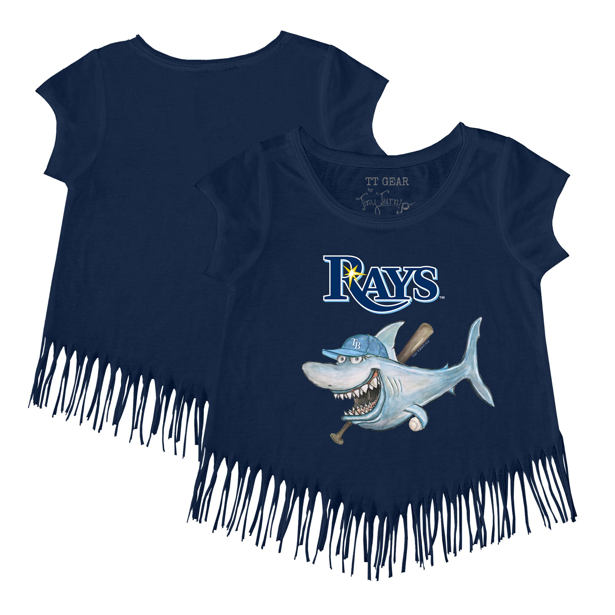 Girls Youth Tampa Bay Rays Tiny Turnip Navy Shark Fringe T-Shirt