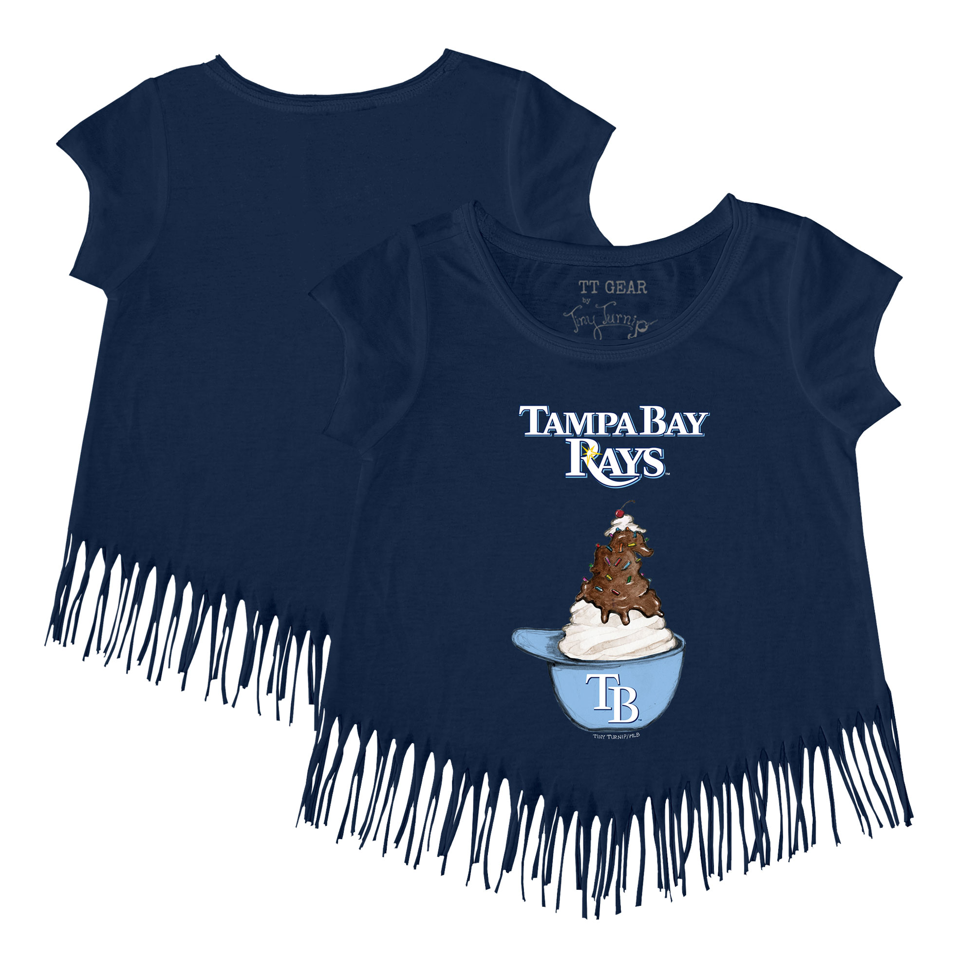 Girls Youth Tampa Bay Rays Tiny Turnip Navy Sundae Helmet Fringe T-Shirt