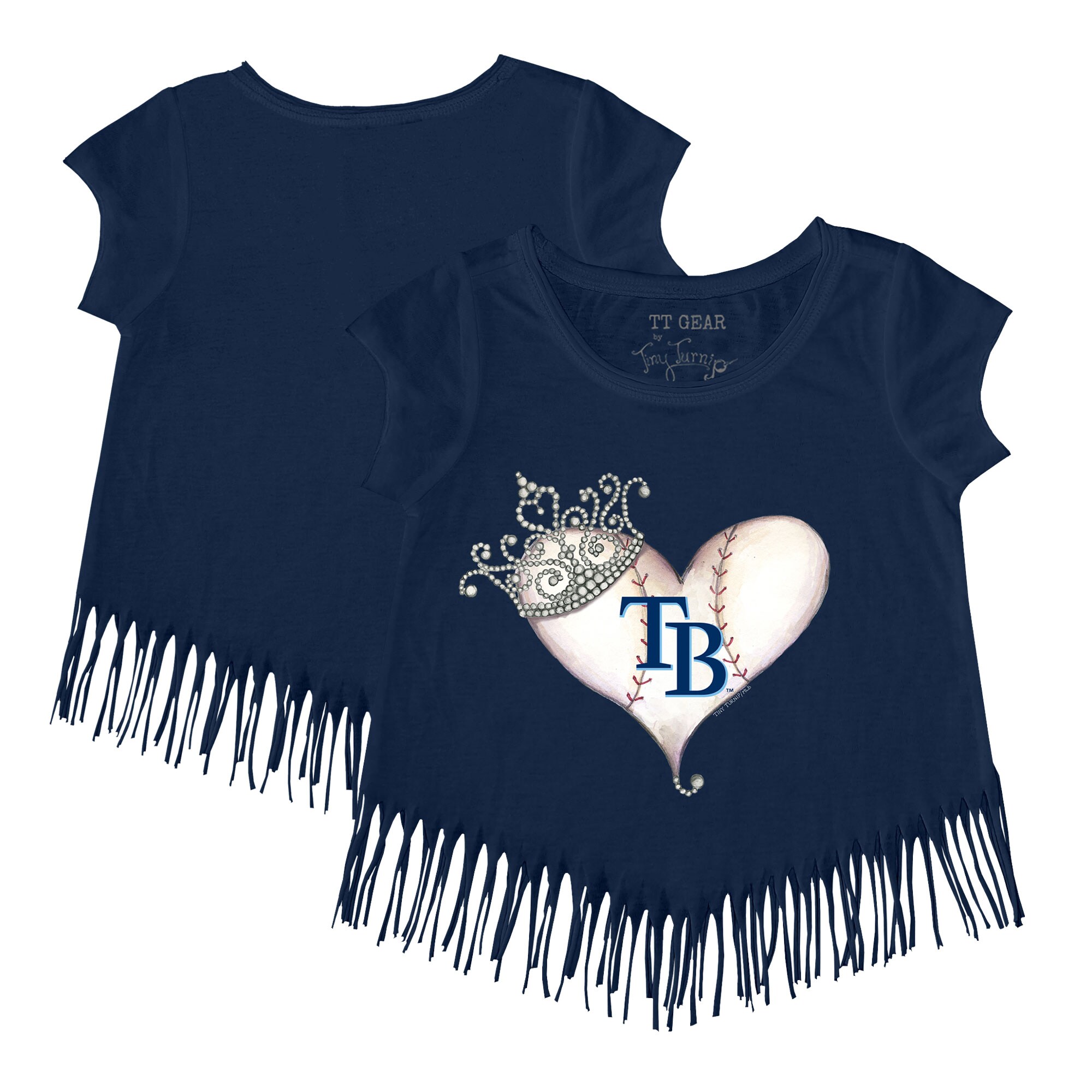 Girls Youth Tampa Bay Rays Tiny Turnip Navy Tiara Heart Fringe T-Shirt