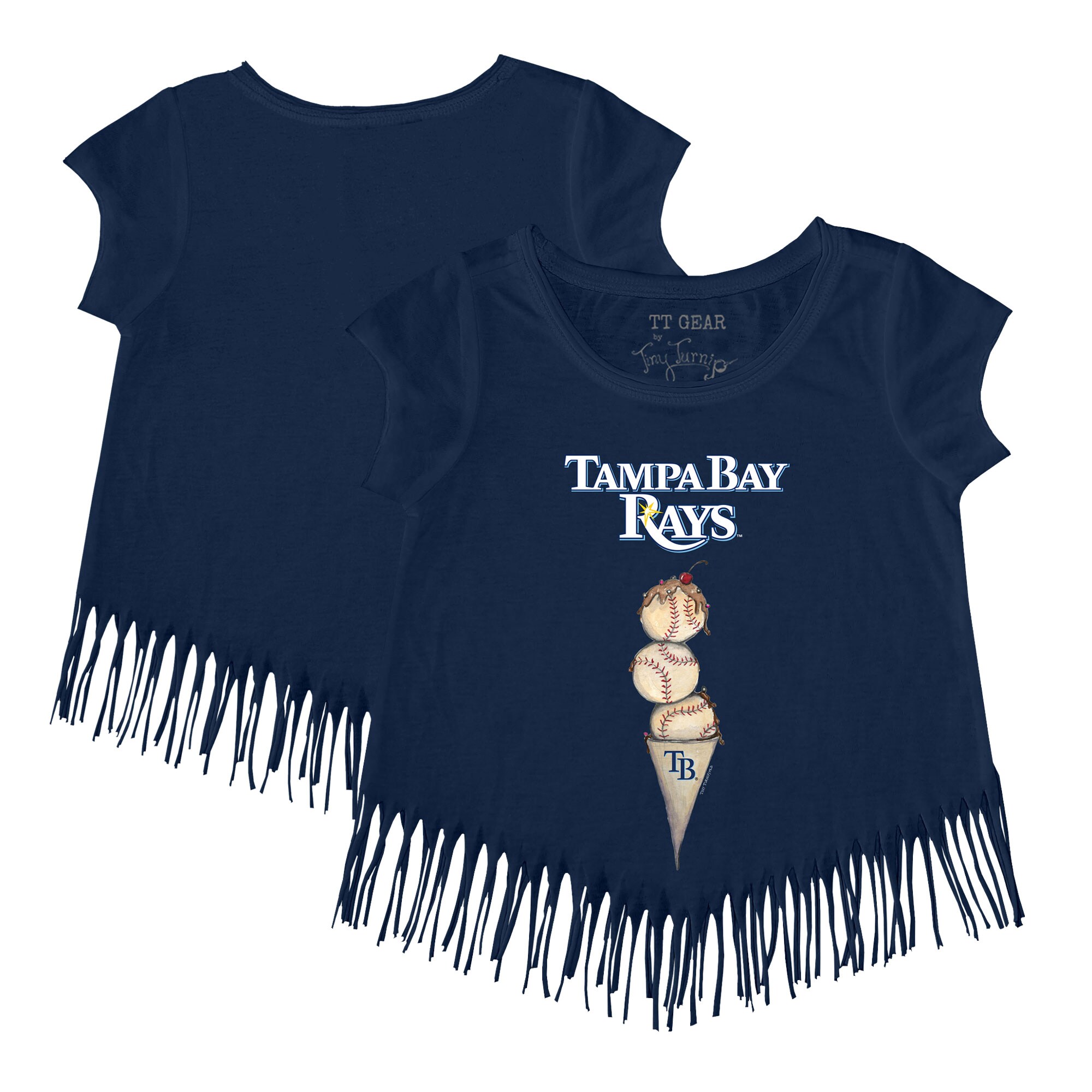 Girls Youth Tampa Bay Rays Tiny Turnip Navy Triple Scoop Fringe T-Shirt