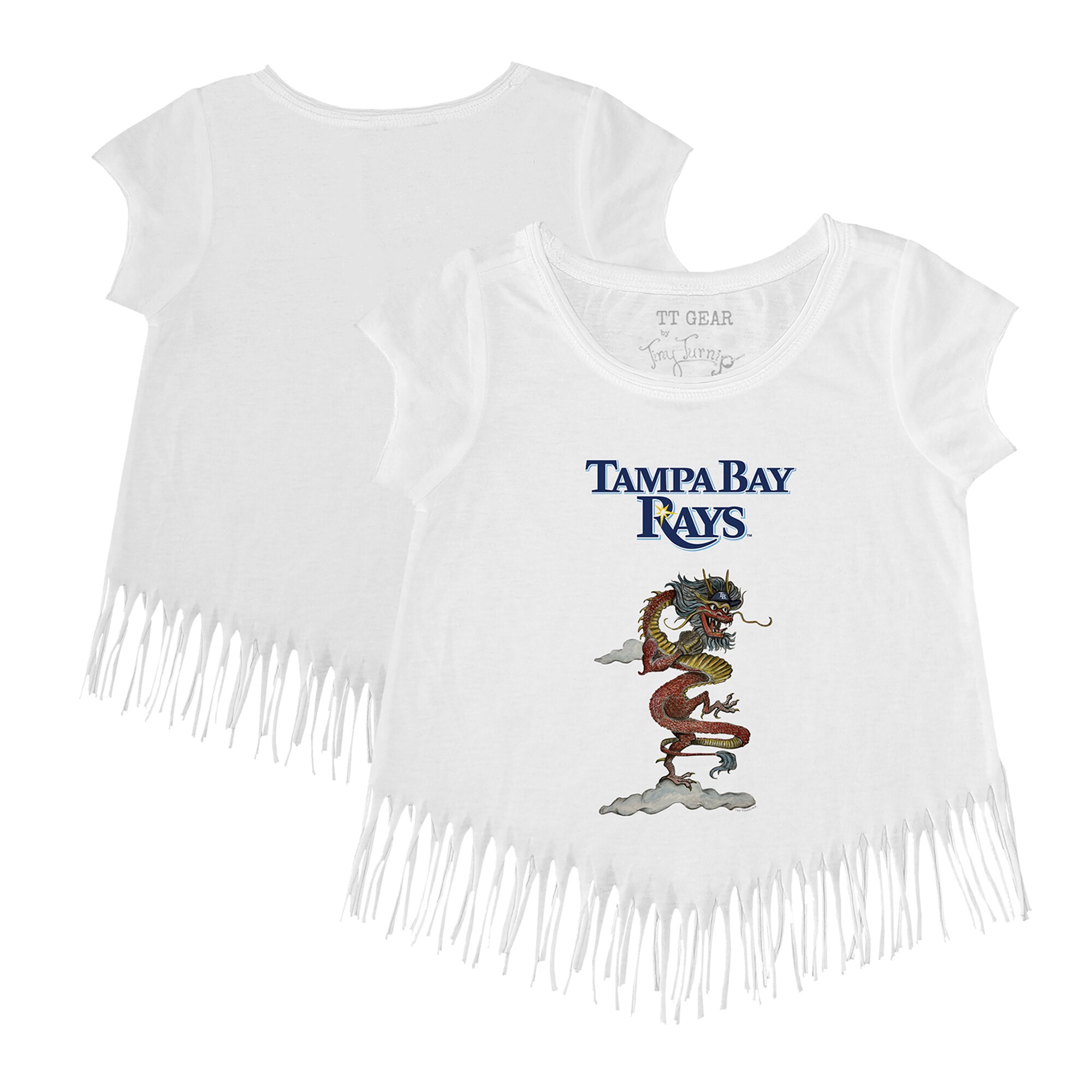 Girls Youth Tampa Bay Rays Tiny Turnip White 2024 Year of the Dragon Fringe T-Shirt