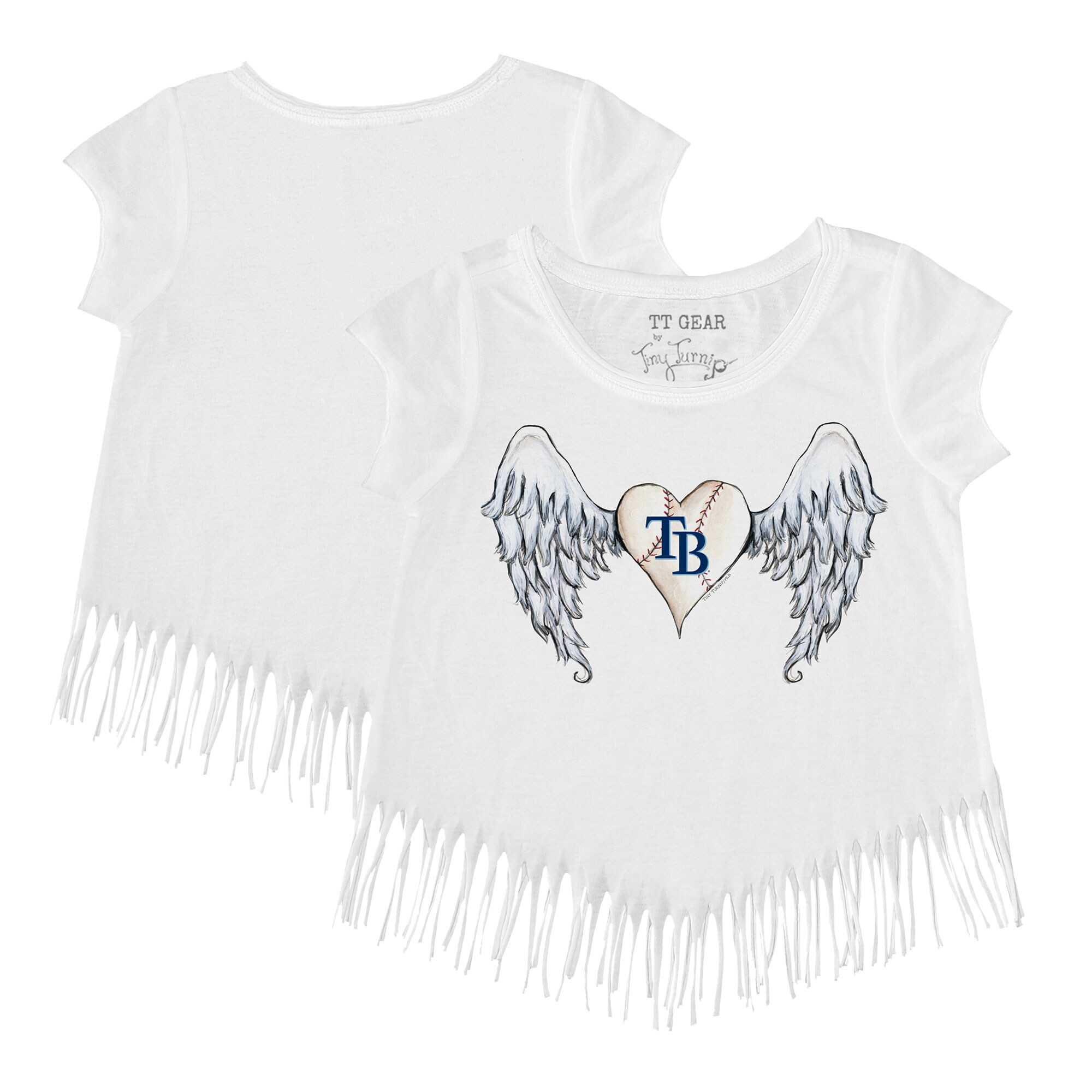 Girls Youth Tampa Bay Rays Tiny Turnip White Angel Wings Fringe T-Shirt