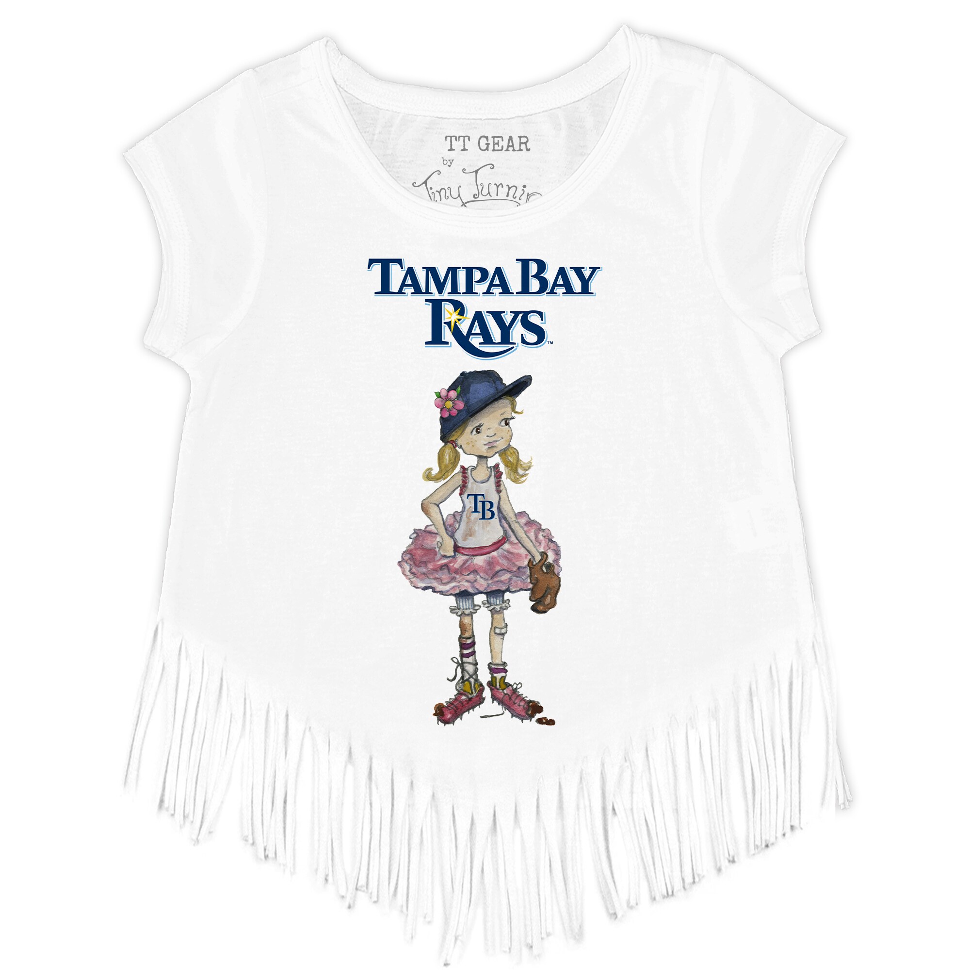 Girls Youth Tampa Bay Rays Tiny Turnip White Babes Fringe T-Shirt