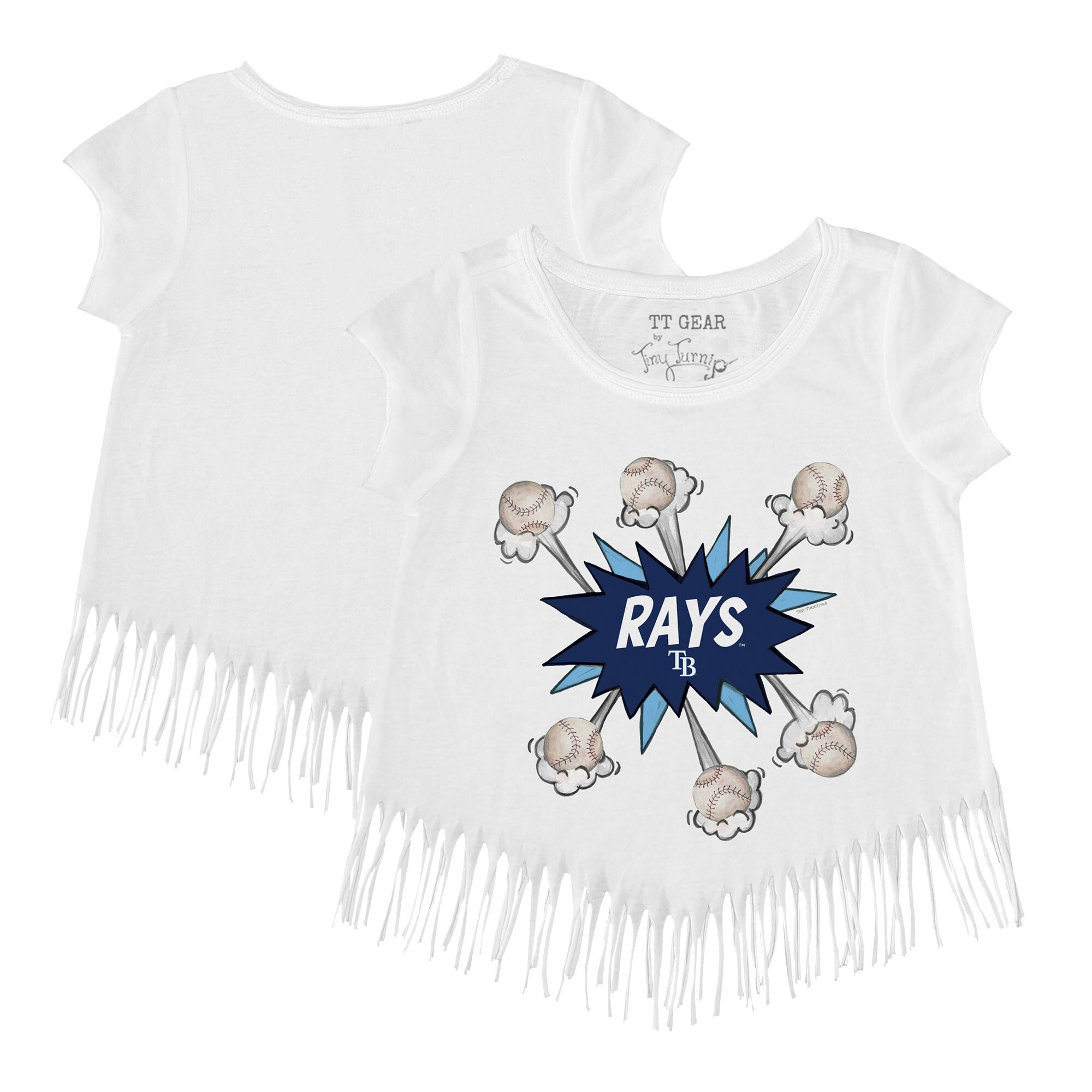 Girls Youth Tampa Bay Rays Tiny Turnip White Baseball Pow Fringe T-Shirt