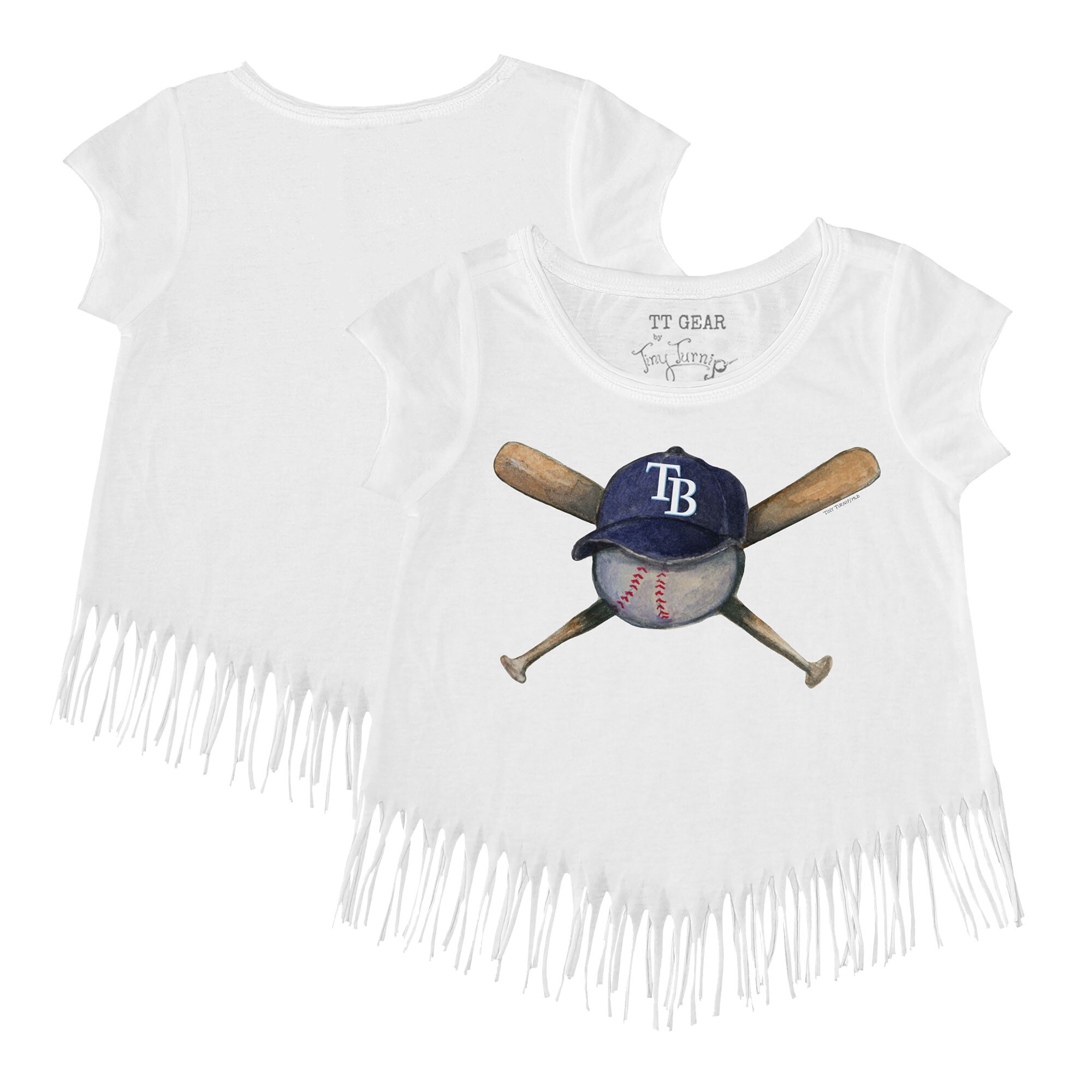 Girls Youth Tampa Bay Rays Tiny Turnip White Hat Crossbats Fringe T-Shirt