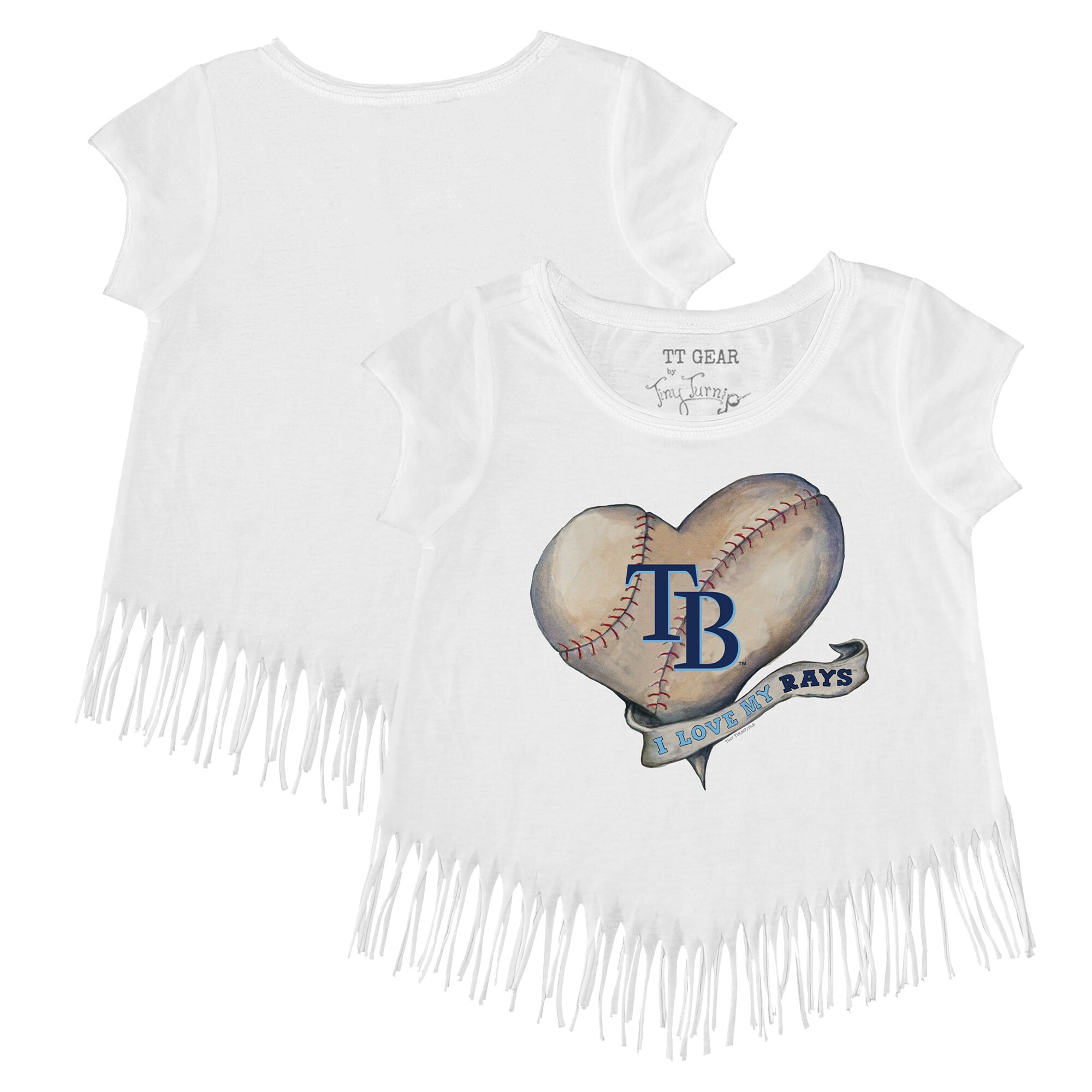 Girls Youth Tampa Bay Rays Tiny Turnip White Heart Banner Fringe T-Shirt