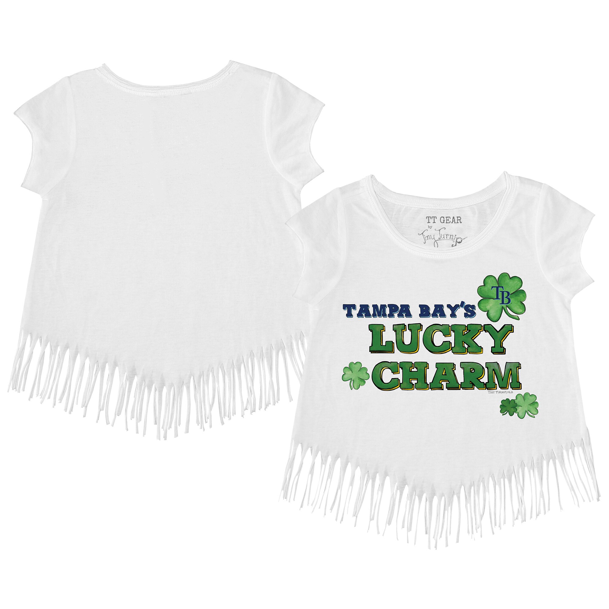Girls Youth Tampa Bay Rays Tiny Turnip White Lucky Charm Fringe T-Shirt