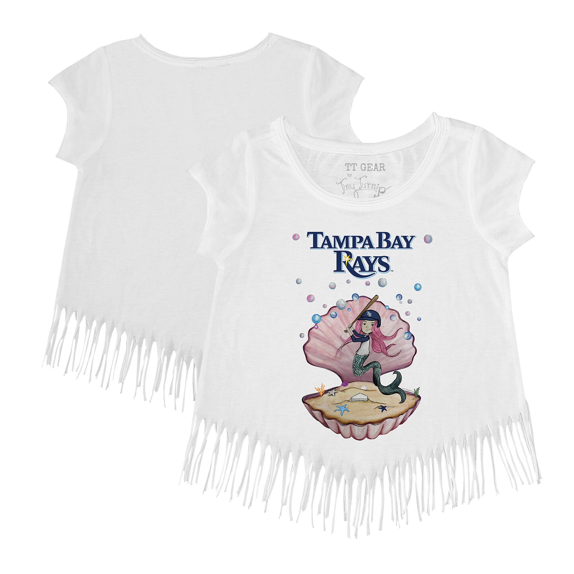 Girls Youth Tampa Bay Rays Tiny Turnip White Mermaid Fringe T-Shirt