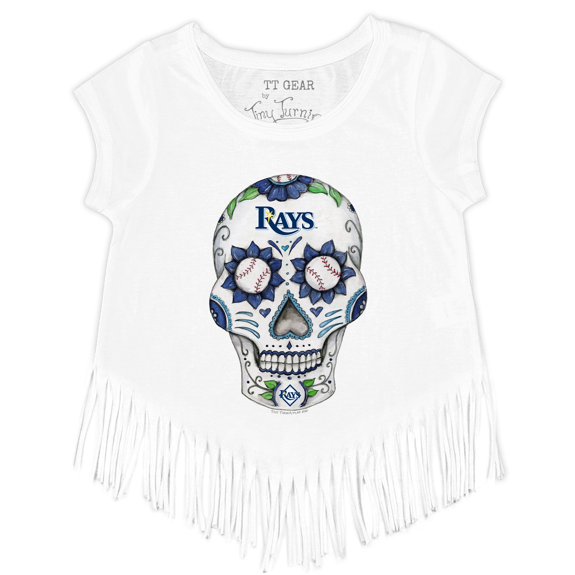 Girls Youth Tampa Bay Rays Tiny Turnip White Sugar Skull Fringe T-Shirt